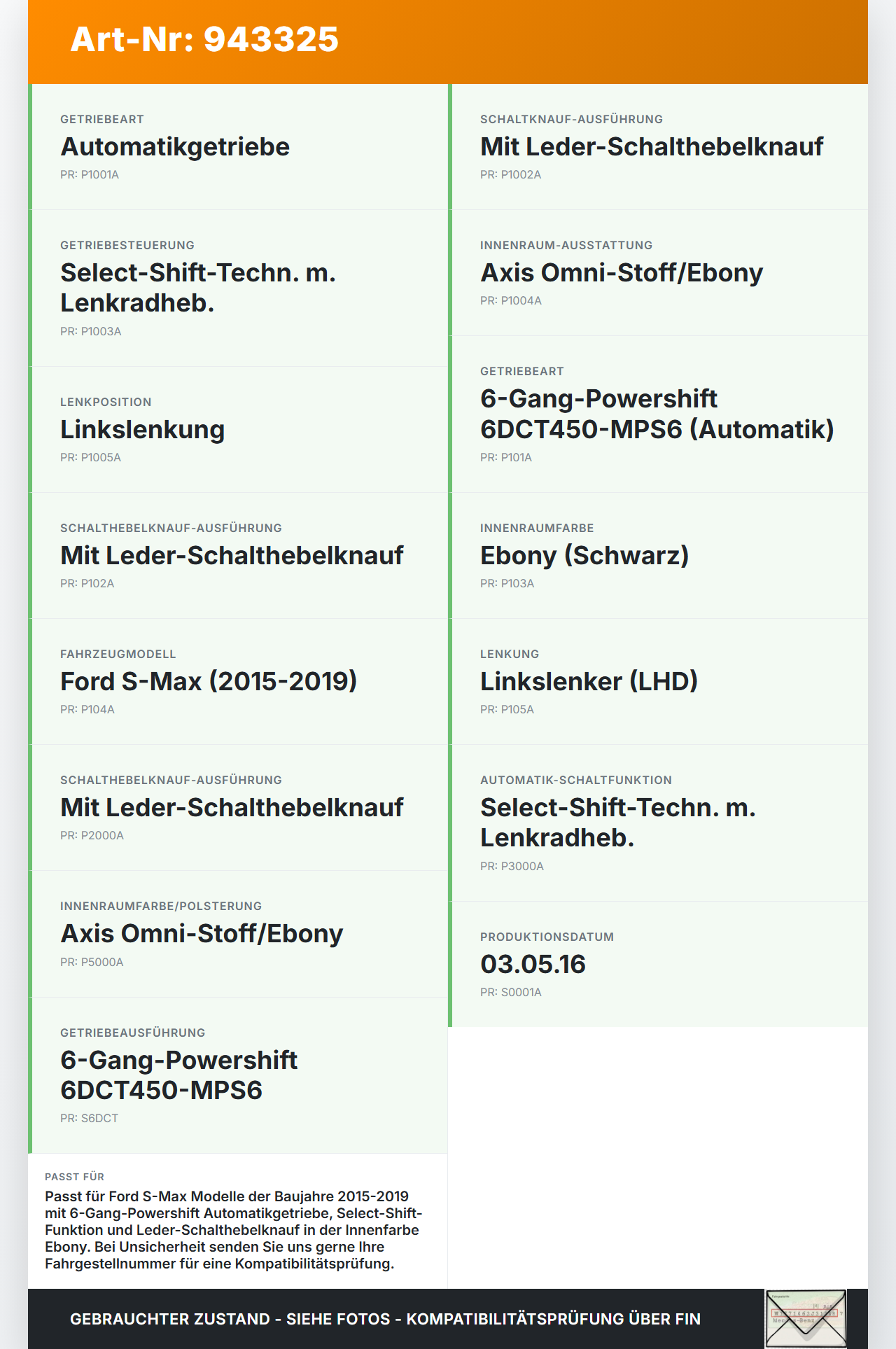 Ford S-Max 15-19 Autom Schaltsack Schaltmanschette Schaltknauf Ford S-Max 15-19 03.05.2016 gebraucht Vorschau 3