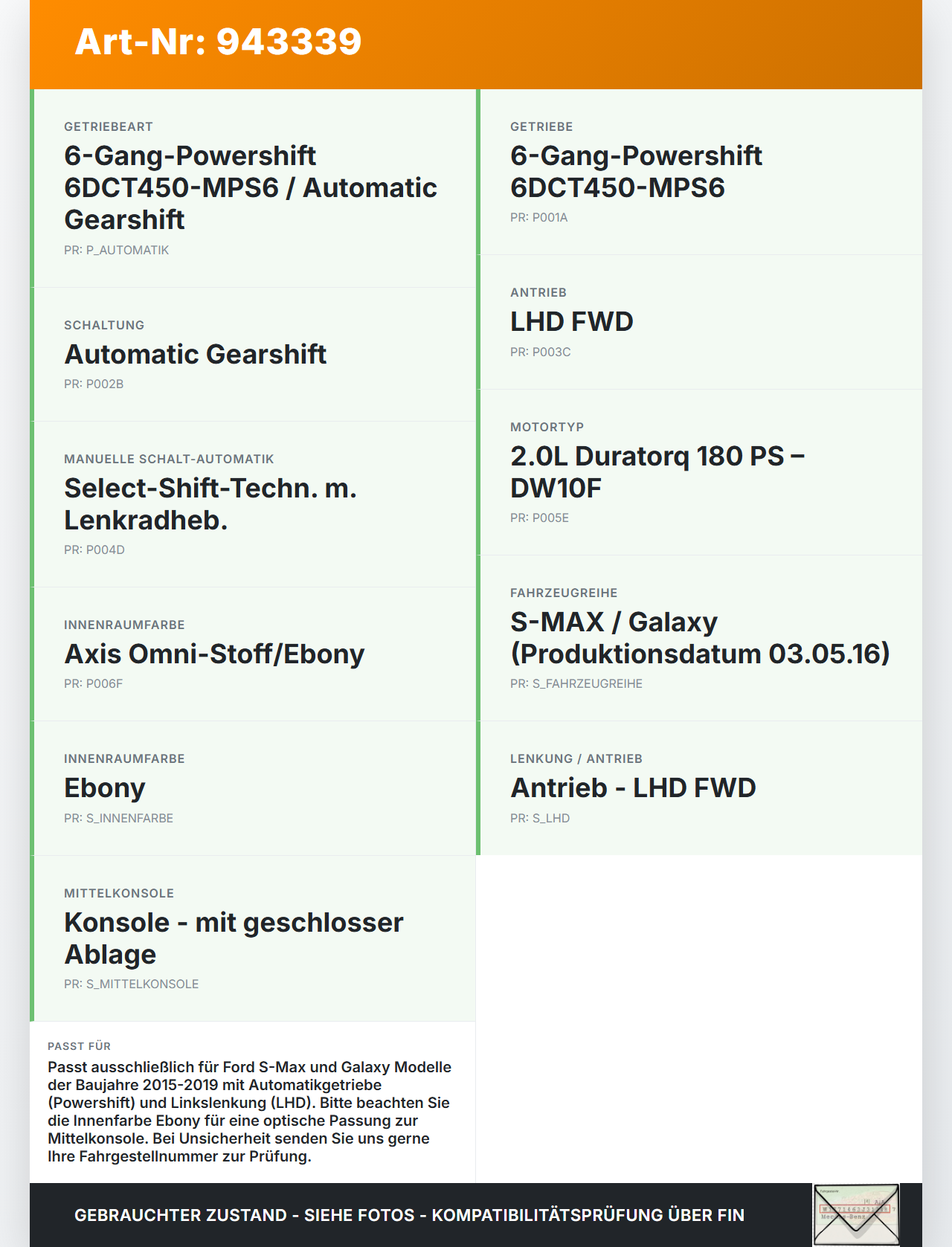 Ford S-Max 15-19 HDi 2,0 132KW Autom Schaltkulisse Schalthebel Ford S-Max 15-19 03.05.2016 E1GP-7K004-CE3ZHE... Vorschau 3