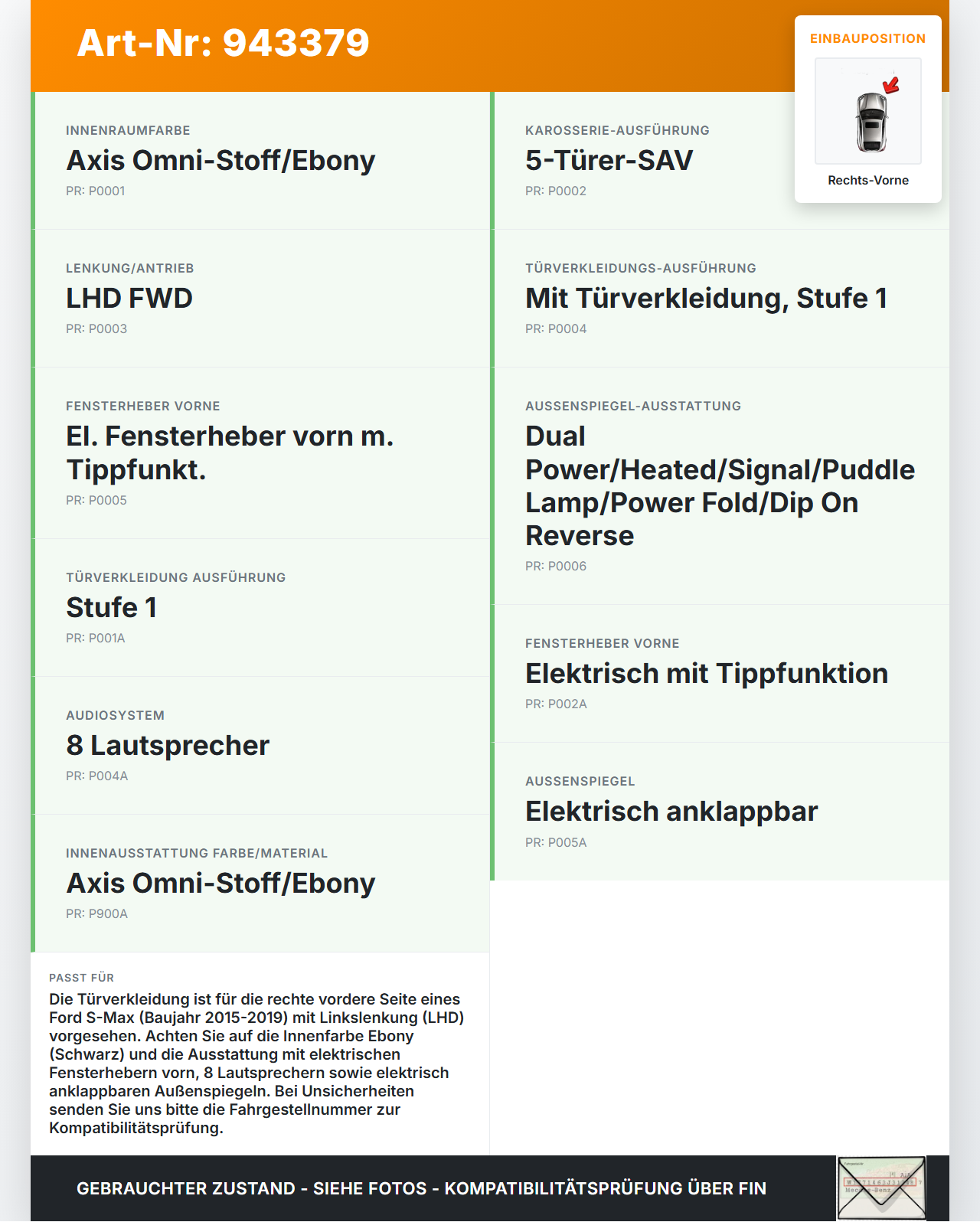 Ford S-Max 15-19 Türverkleidung Türpappe Rechts Vorne Ford S-Max 15-19 03.05.2016 EM2B-R23902-AS1GDN... Vorschau 3
