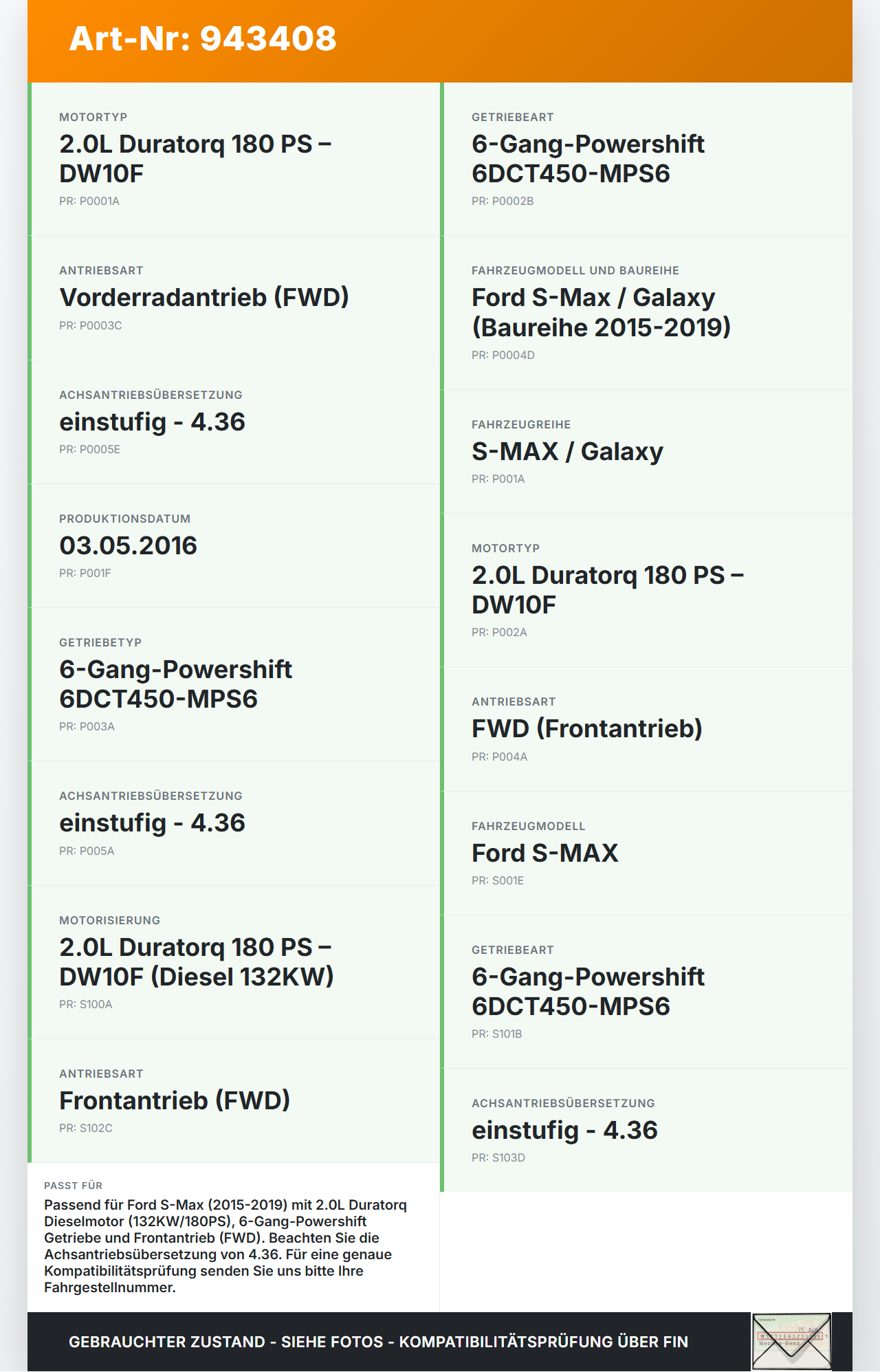 Ford S-Max 15-19 HDi 2,0 132KW Halterung Lagerung für Antriebswelle Ford S-Max 15-19 03.05.2016 DS7R-7B694-C2A gebraucht Vorschau 3