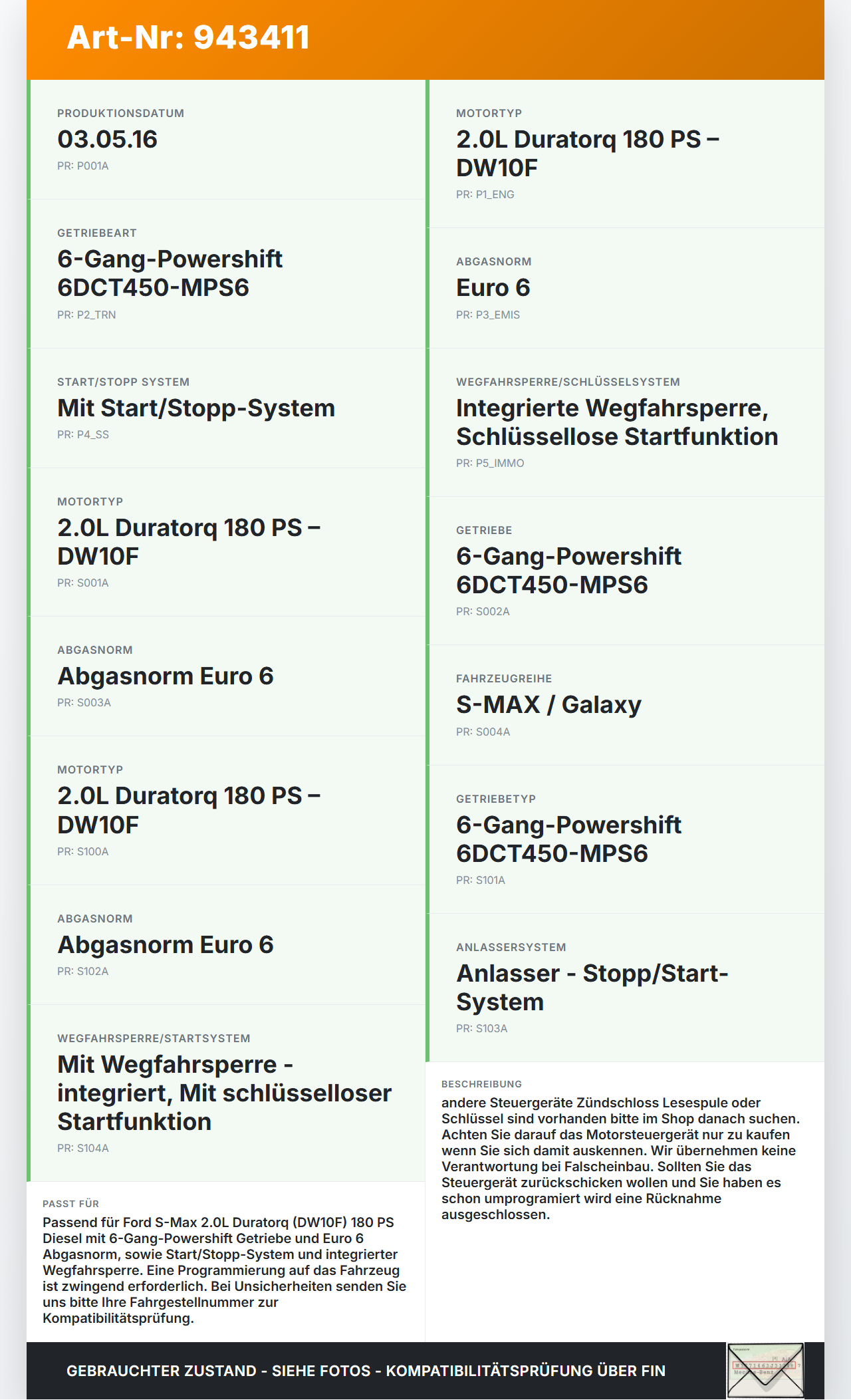 Ford S-Max 15-19 HDi 2,0 132KW Steuergerät ECU für Motor Motorsteuergerät Ford S-Max 15-19 03.05.2016... Vorschau 3