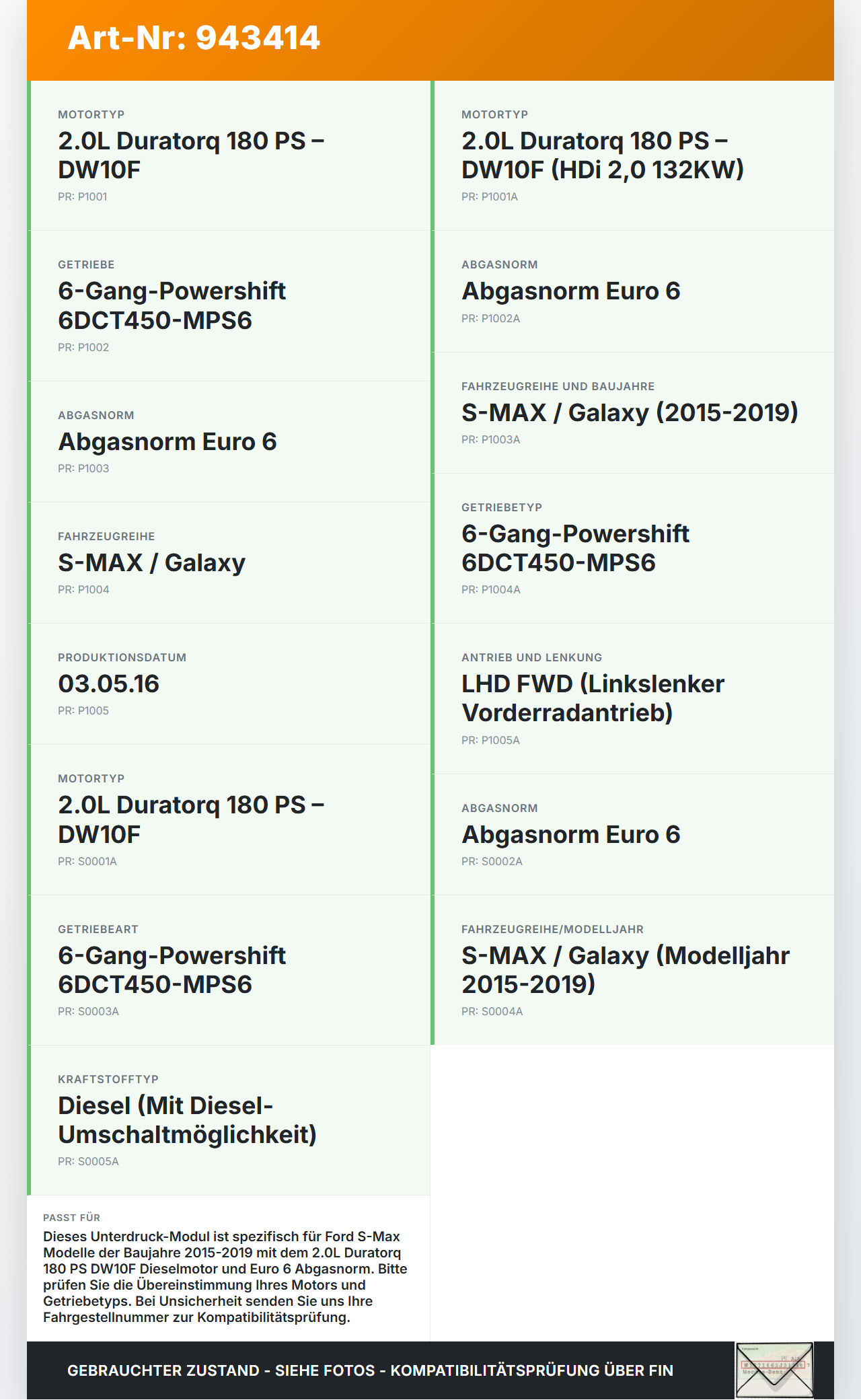 Ford S-Max 15-19 HDi 2,0 132KW Unterdruck- Modul Ladedruchspeier Ford S-Max 15-19 03.05.2016 gebraucht Vorschau 3