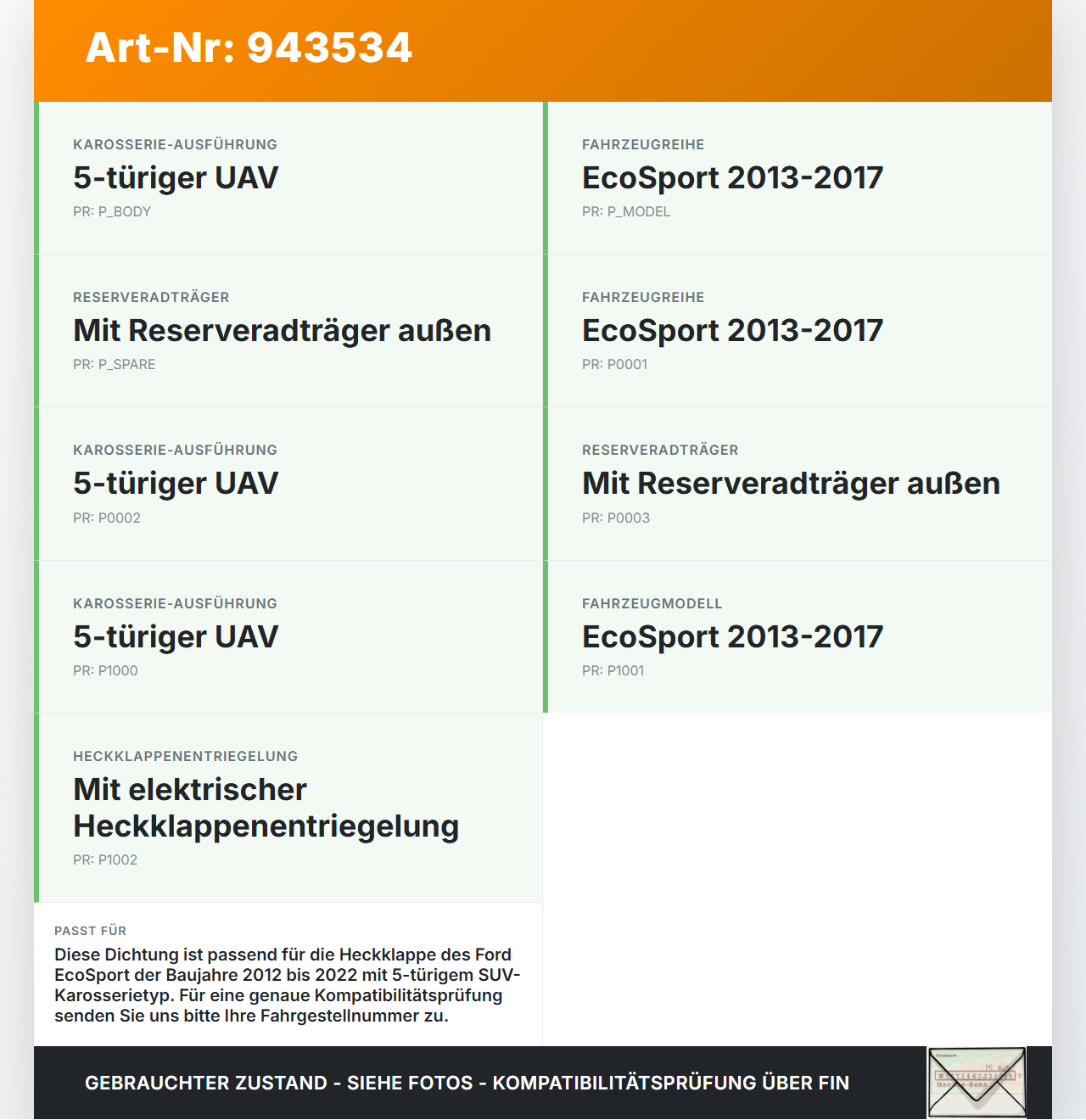 Ford EcoSport 12-22 Dichtung für Heckklappe Kofferraum Heckklappendichtung Ford EcoSport 12-22 06.09.2016 gebraucht Vorschau 3