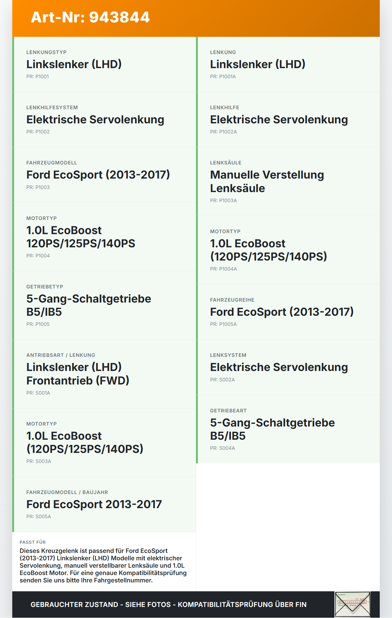 Ford EcoSport 12-22 Lenkungsteil Kreuzgelenk Ford EcoSport 12-22 06.09.2016 9LZ956900V 004956216 gebraucht Vorschau 3