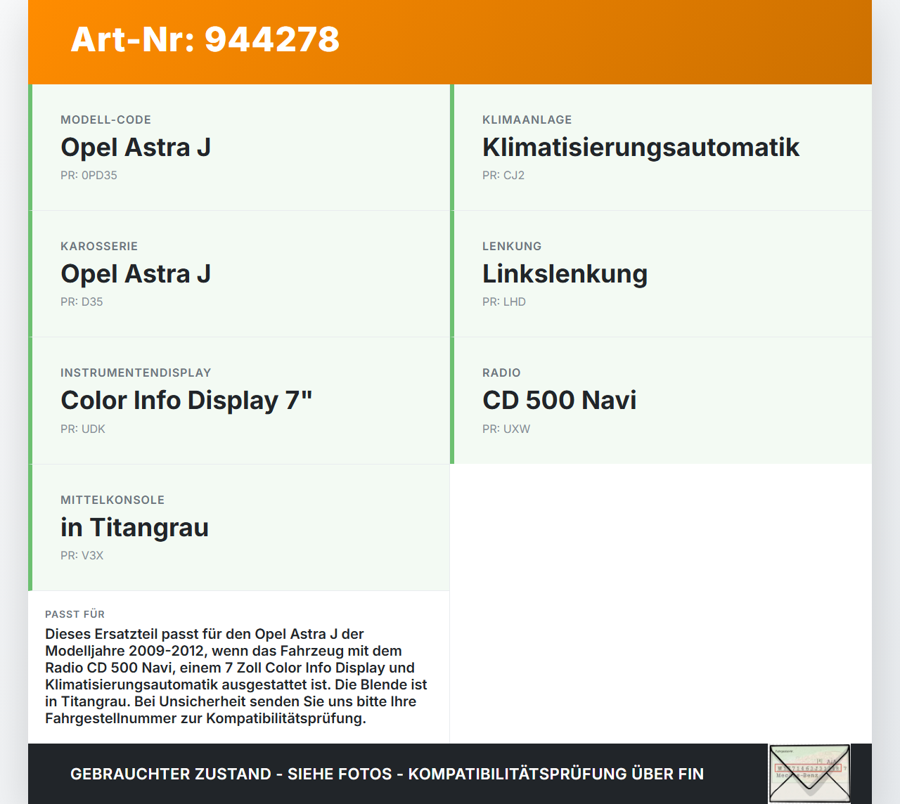 Opel Astra J 09-12 Blende Einbaurahmen Opel Astra J 09-12 31.03.2011 340685796 gebraucht Vorschau 3