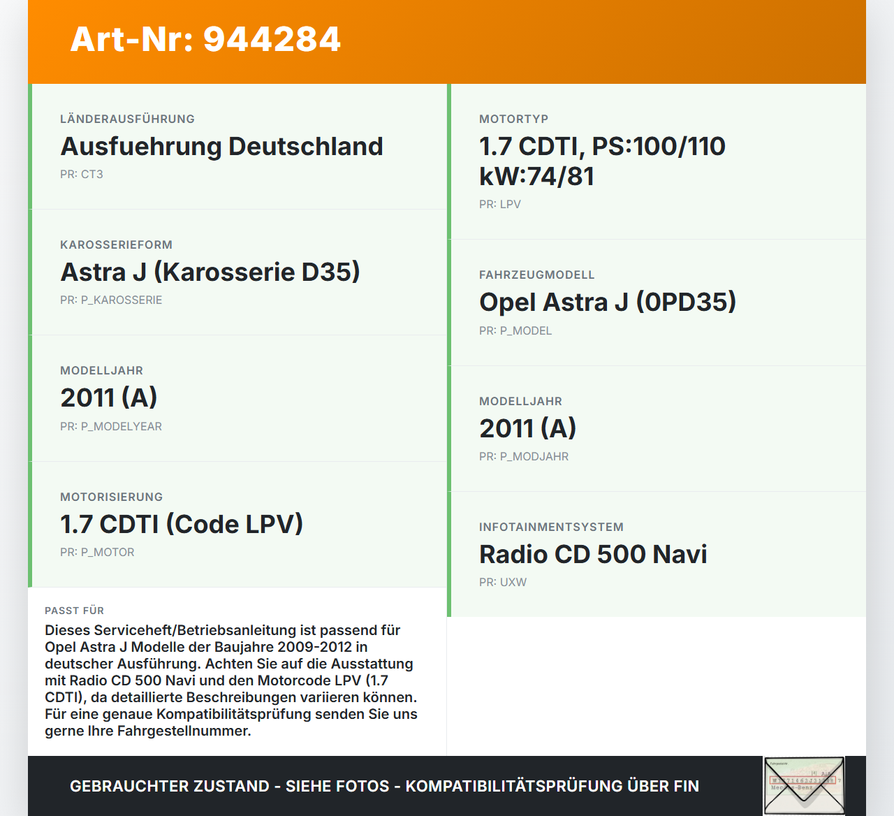 Opel Astra J 09-12 Serviceheft Betriebsanleitung Anleitung Bordmappe Opel Astra J 09-12 31.03.2011 gebraucht Vorschau 3