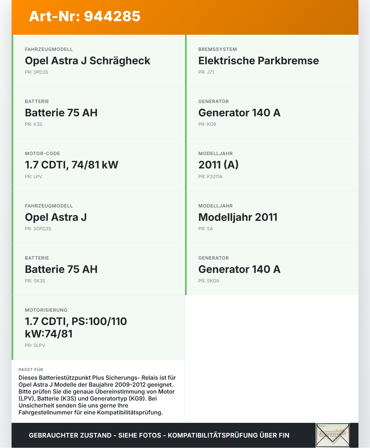 Opel Astra J 09-12 Batteriestützpunkt Plus Sicherungs- Relais Opel Astra J 09-12 31.03.2011 13302301 365927271... Vorschau 3