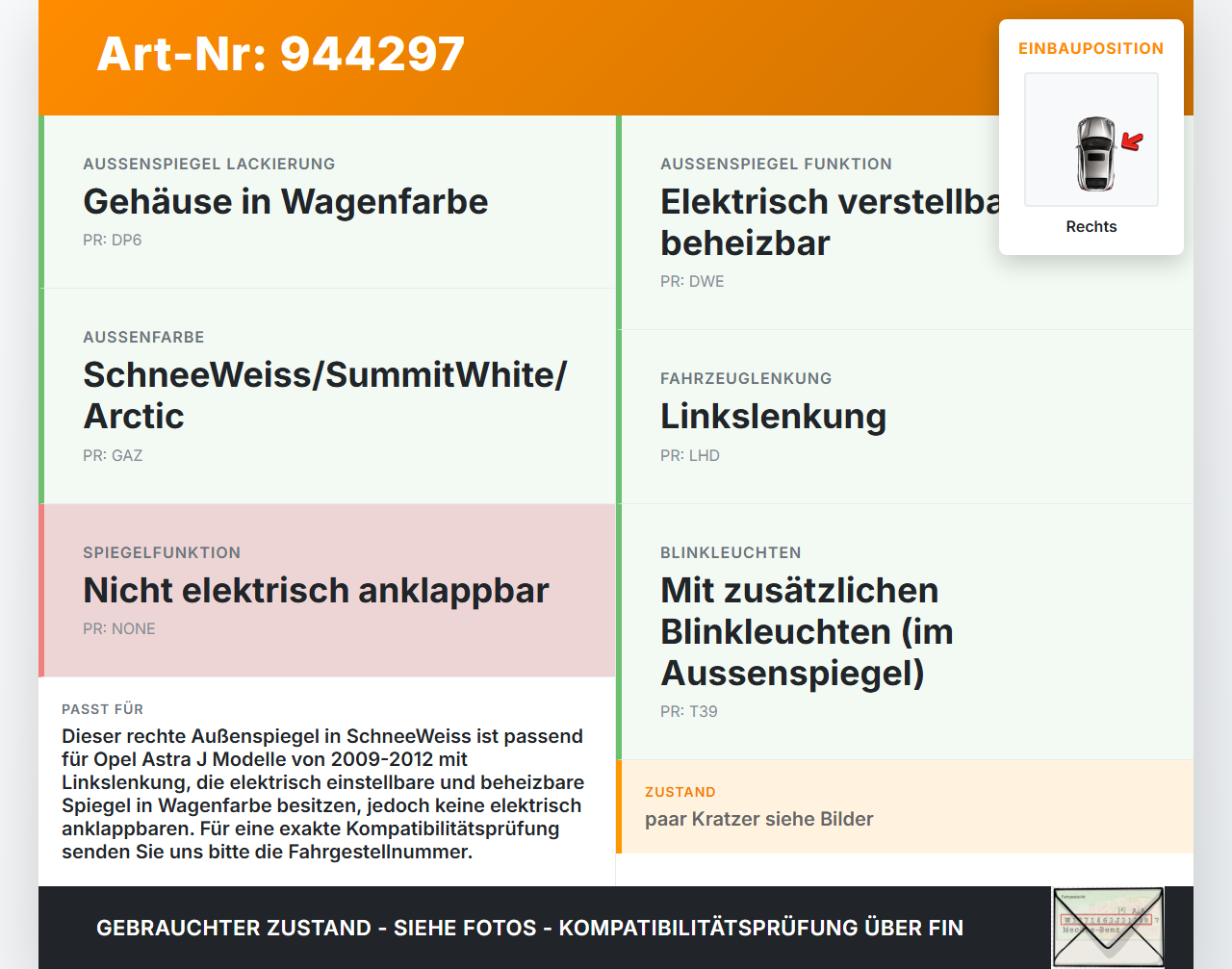 Opel Astra J 09-12 Spiegel Aussenspiegel Rechts GAZ Opel Astra J 09-12 31.03.2011 gebraucht Vorschau 3