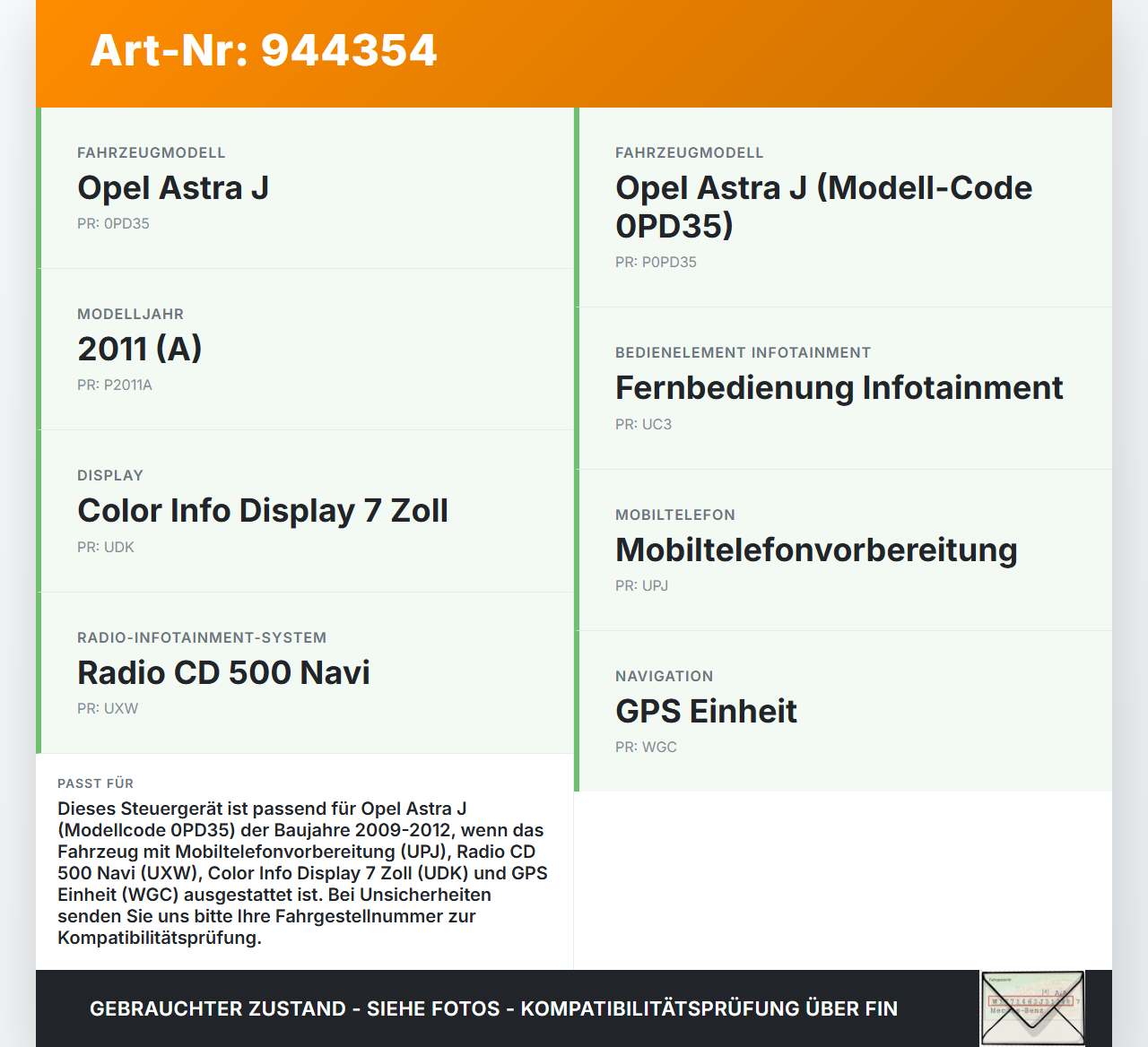 Opel Astra J 09-12 Steuergerät Bluetooth Connetion Control SG Module Opel Astra J 09-12 31.03.2011 13353283 gebraucht Vorschau 3