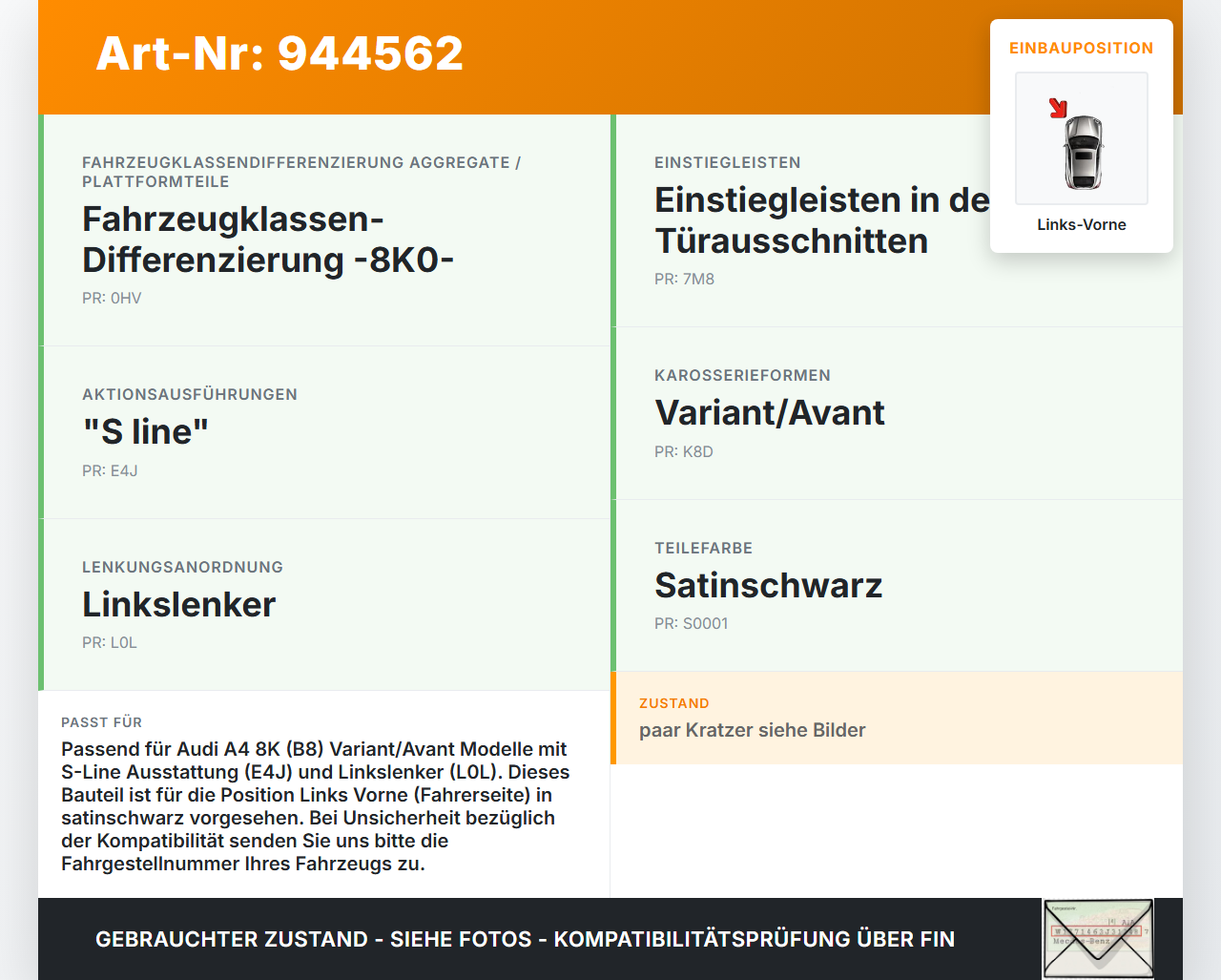 Audi A4 8K B8 07-11 Kombi Einstiegsleiste Links Vorne S-Line Audi A4 8K B8 07-11 29.10.2009 8K0853373B... Vorschau 3