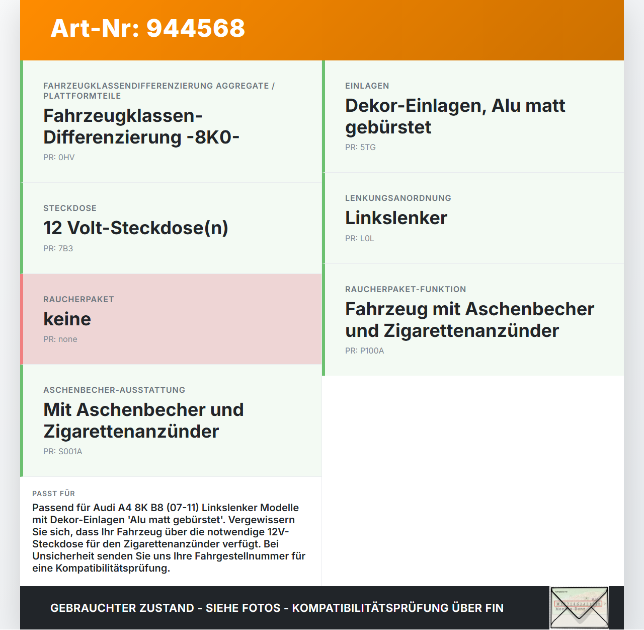Audi A4 8K B8 07-11 Aschenbecher Ascher mit Zigarettenanzünder Audi A4 8K B8 07-11 29.10.2009 8K0857951C 8K0857965... Vorschau 3