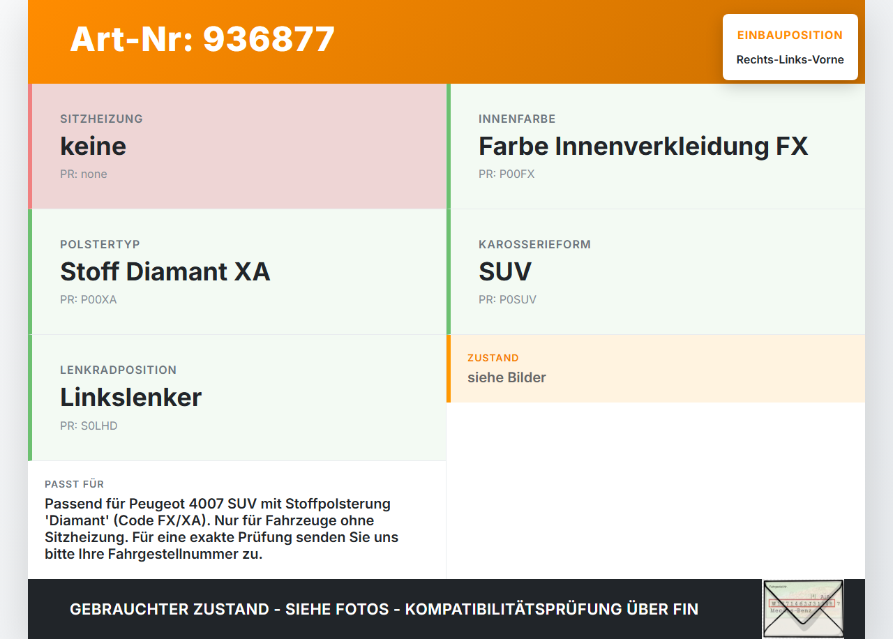 Peugeot 4007 07-12 Kopfstütze für Fahrer Sitz Rechts oder Links Vorne Peugeot 4007 07-12 09.05.2012 8853YK gebraucht Vorschau 3