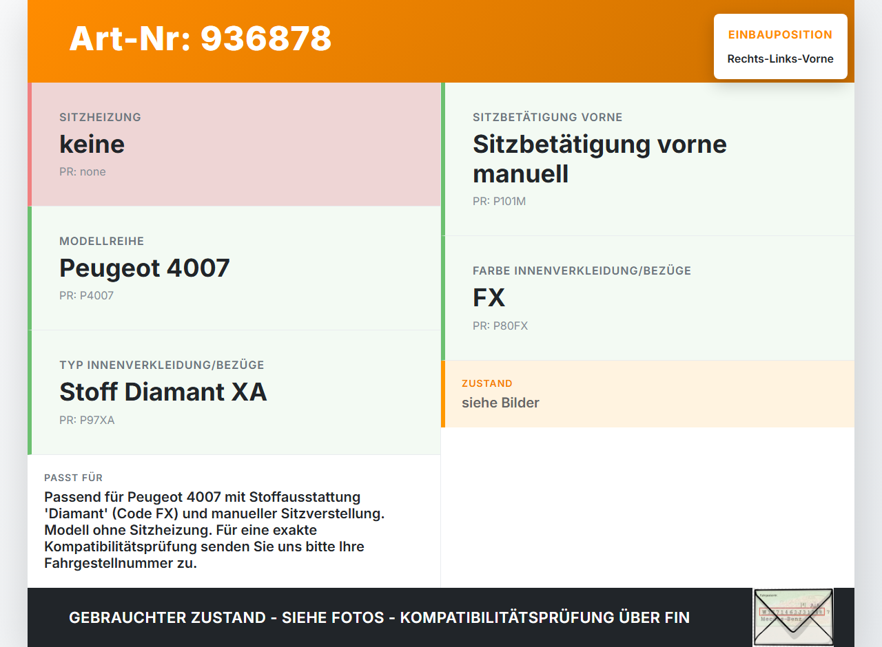 Peugeot 4007 07-12 Kopfstütze für Beifahrer Sitz Rechts oder Links Vorne Peugeot 4007 07-12 09.05.2012 8853YK gebraucht Vorschau 3
