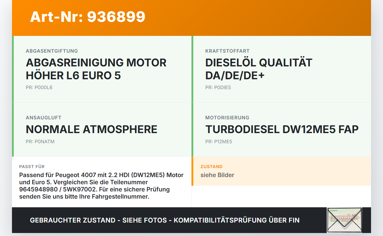 Peugeot 4007 07-12 HDI 2,2 115KW Luftmassenmesser Peugeot 4007 07-12 09.05.2012 1920HH 9645948980 5WK97002 gebraucht Vorschau 3