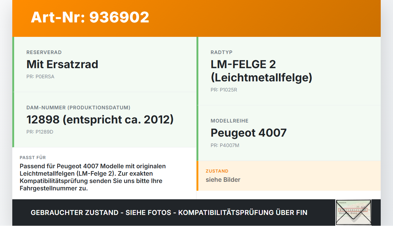Peugeot 4007 07-12 Satz Radmuttern Muttern Radbolzen Peugeot 4007 07-12 09.05.2012 540582 gebraucht Vorschau 3