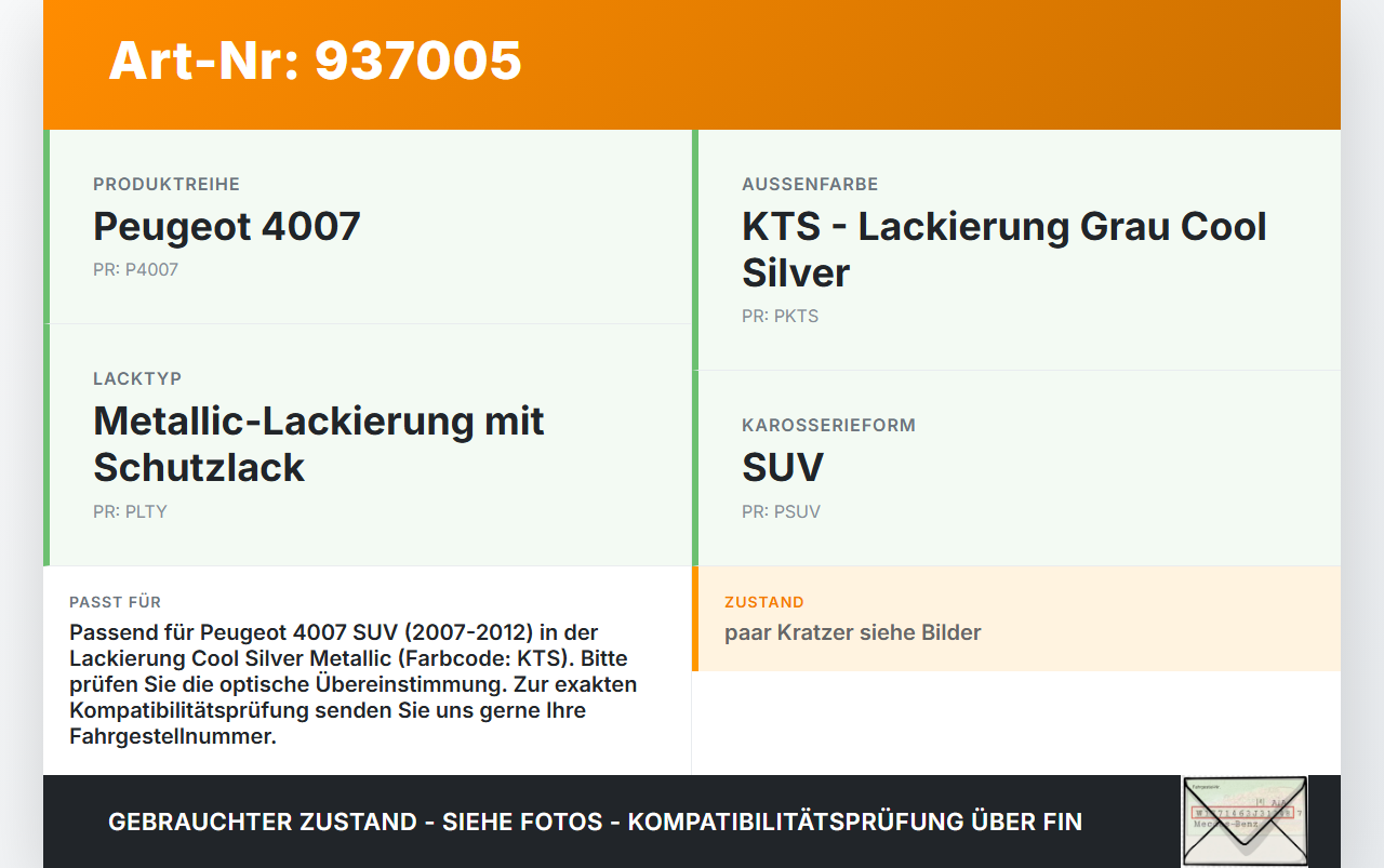 Peugeot 4007 07-12 Spoiler für Heckklappe KTS Peugeot 4007 07-12 09.05.2012 8742R4 gebraucht Vorschau 3
