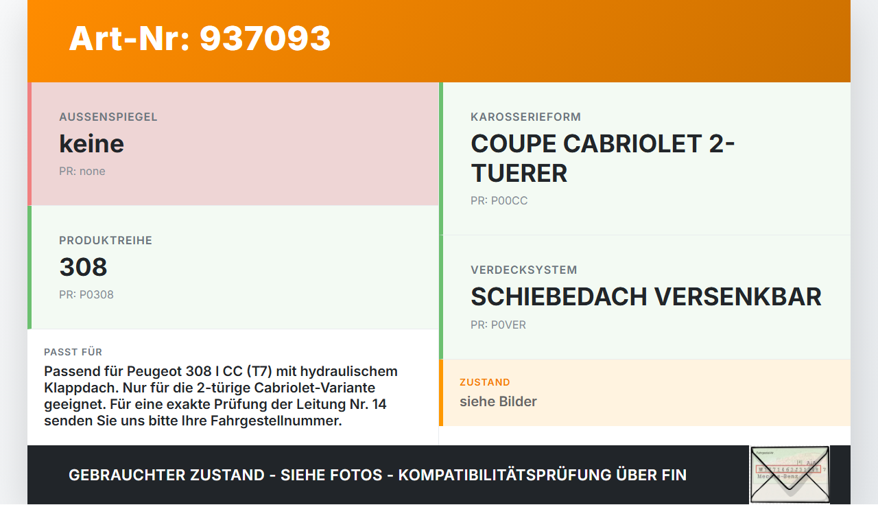 Peugeot 308 I CC 11-15 Cabriolet Hydraulik Schlauch Leitung 14 für Verdeck Peugeot 308 I CC 11-15 31.07.2013... Vorschau 3