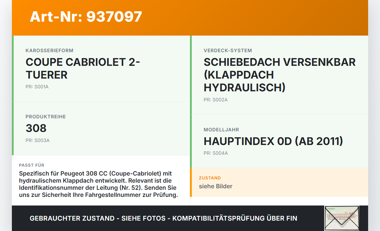 Peugeot 308 I CC 11-15 Cabriolet Hydraulik Schlauch Leitung 52 für Verdeck Peugeot 308 I CC 11-15 31.07.2013 gebraucht Vorschau 3
