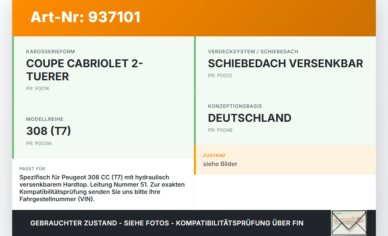 Peugeot 308 I CC 11-15 Cabriolet Hydraulik Schlauch Leitung 51 für Verdeck Peugeot 308 I CC 11-15 31.07.2013 gebraucht Vorschau 3
