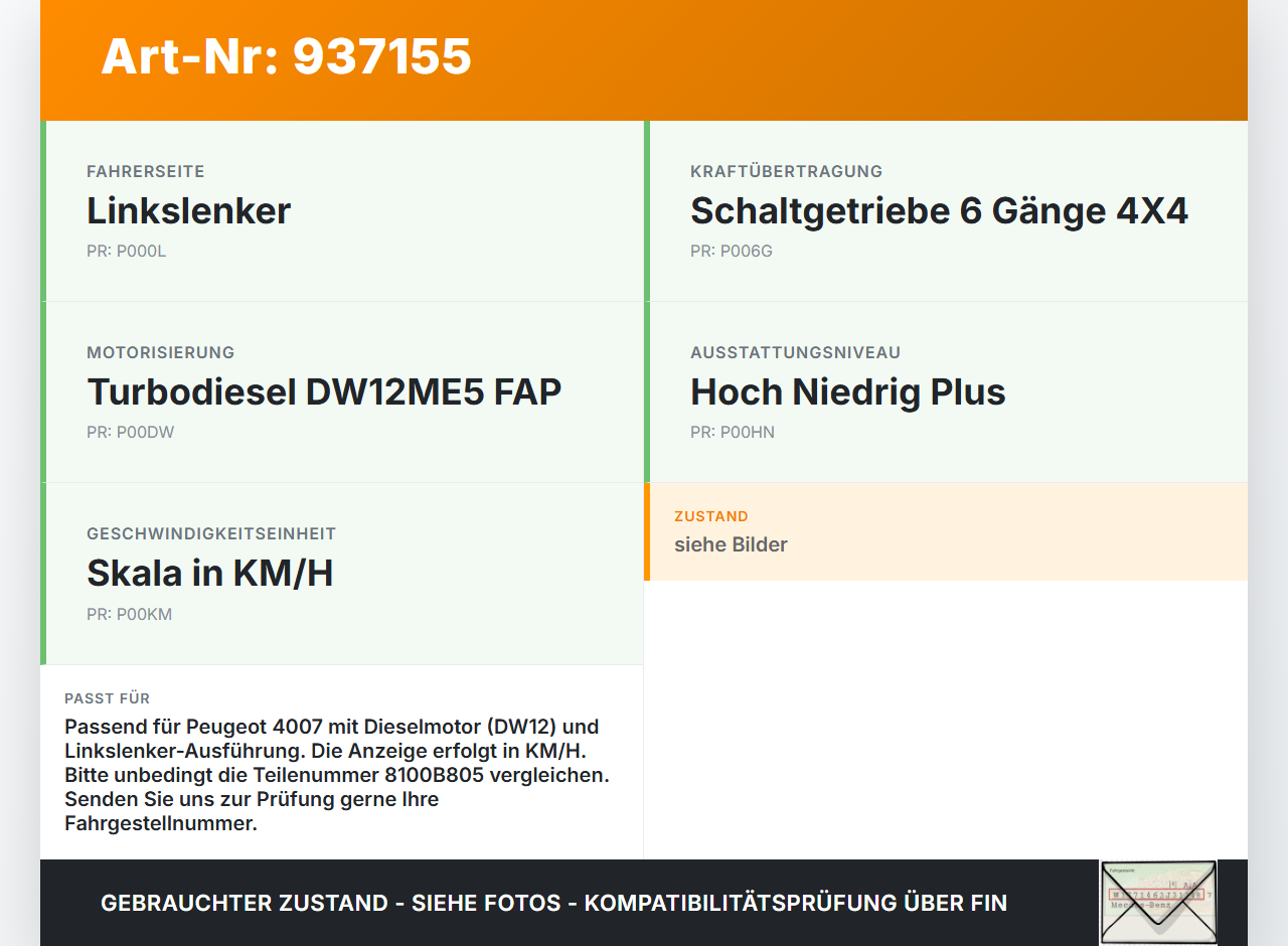 Peugeot 4007 07-12 HDI 2,2 115KW Kombiinstrument Tacho Peugeot 4007 07-12 09.05.2012 8100B805 MM0053-206 gebraucht Vorschau 3