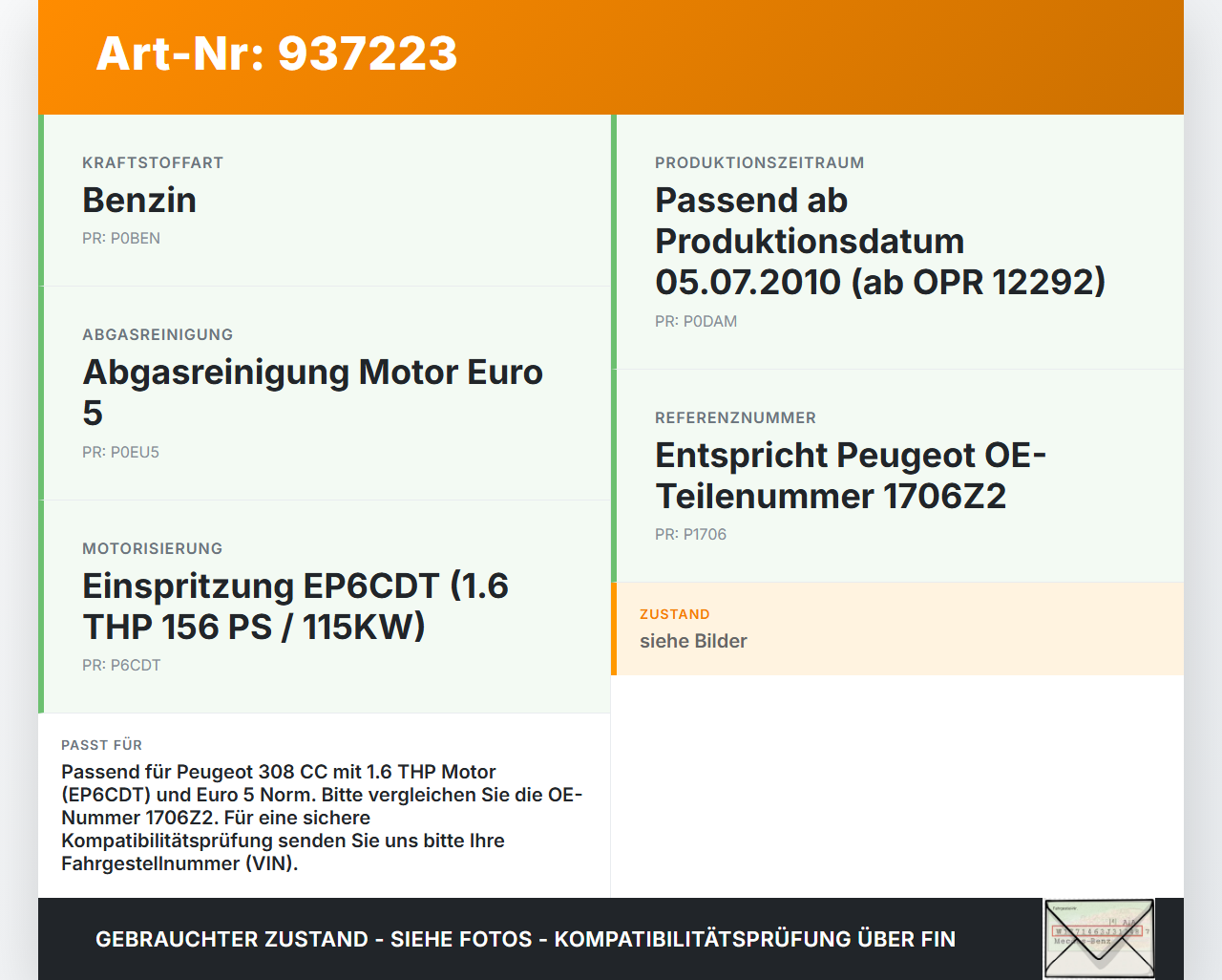 Peugeot 308 I CC 11-15 16V 1,6 115KW Katalysator Kat Peugeot 308 I CC 11-15 31.07.2013 1706Z2 gebraucht Vorschau 3