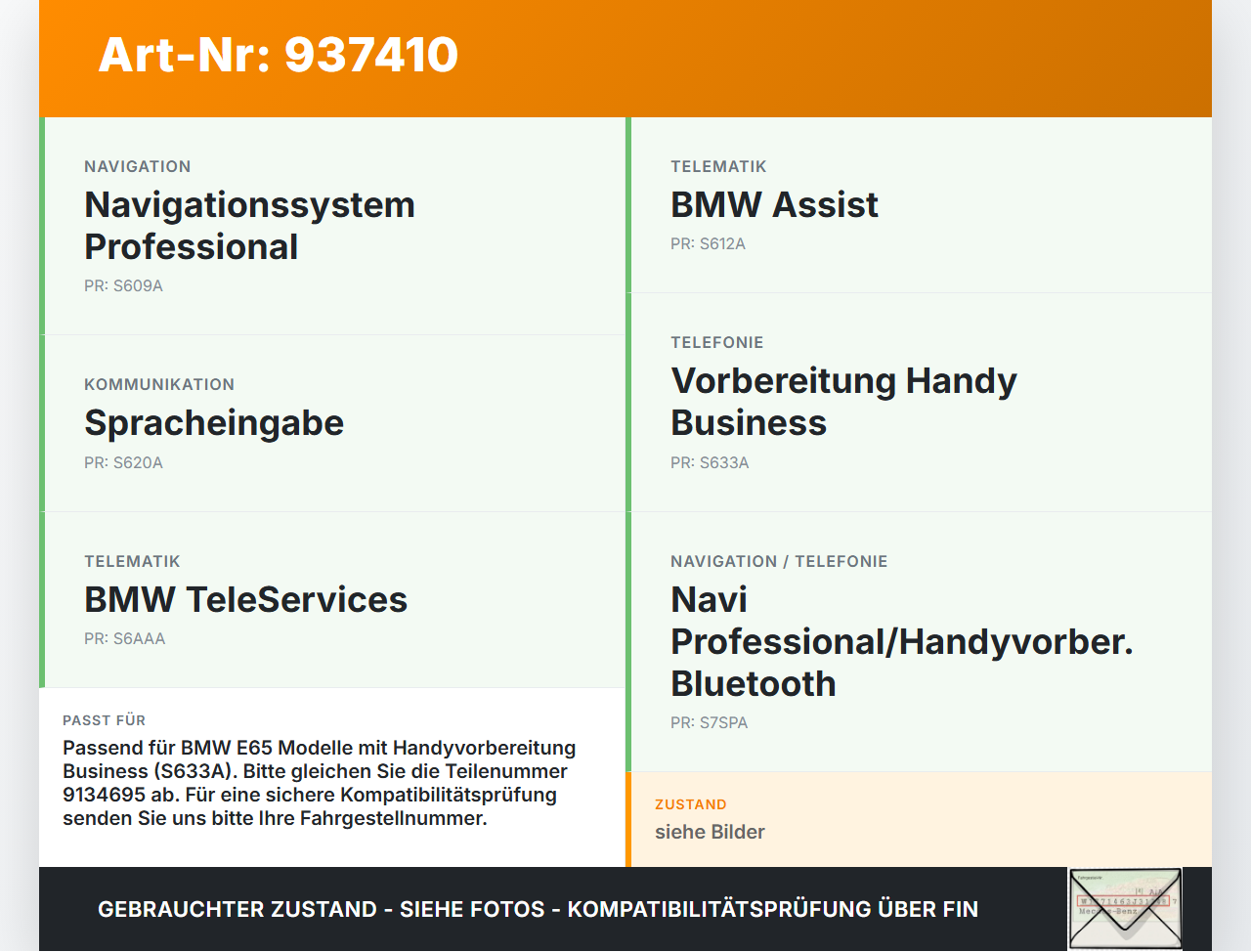 BMW E65 740i 05-08 Steuergerät SG Snap-In Adapter GSM BMW E65 740i 05-08 15.10.2007 84109134695 9134695... Vorschau 3