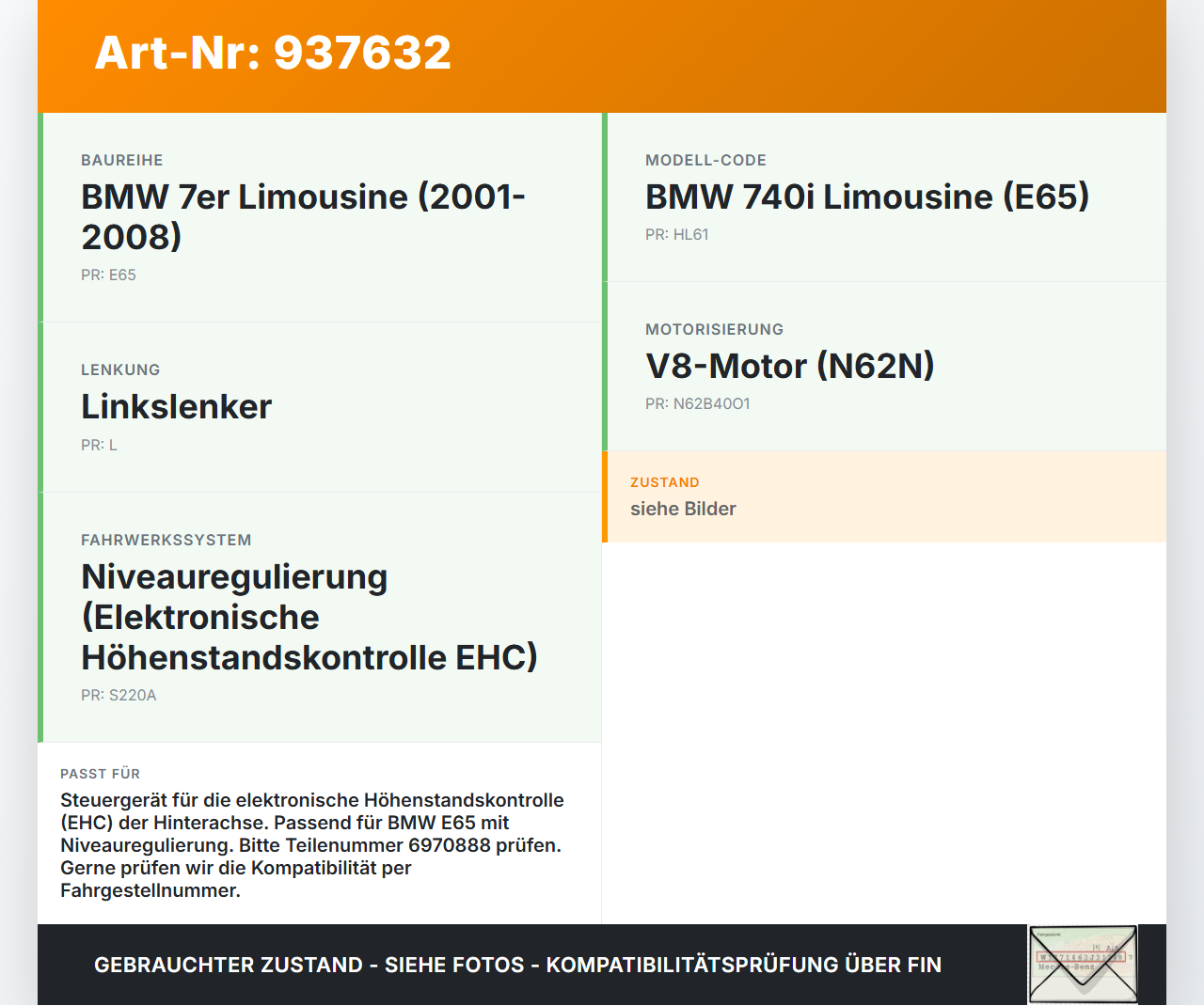 BMW E65 740i 05-08 Steuergerät SG EHC Luftversorgungsanlage BMW E65 740i 05-08 15.10.2007 6784314 37146784314... Vorschau 3