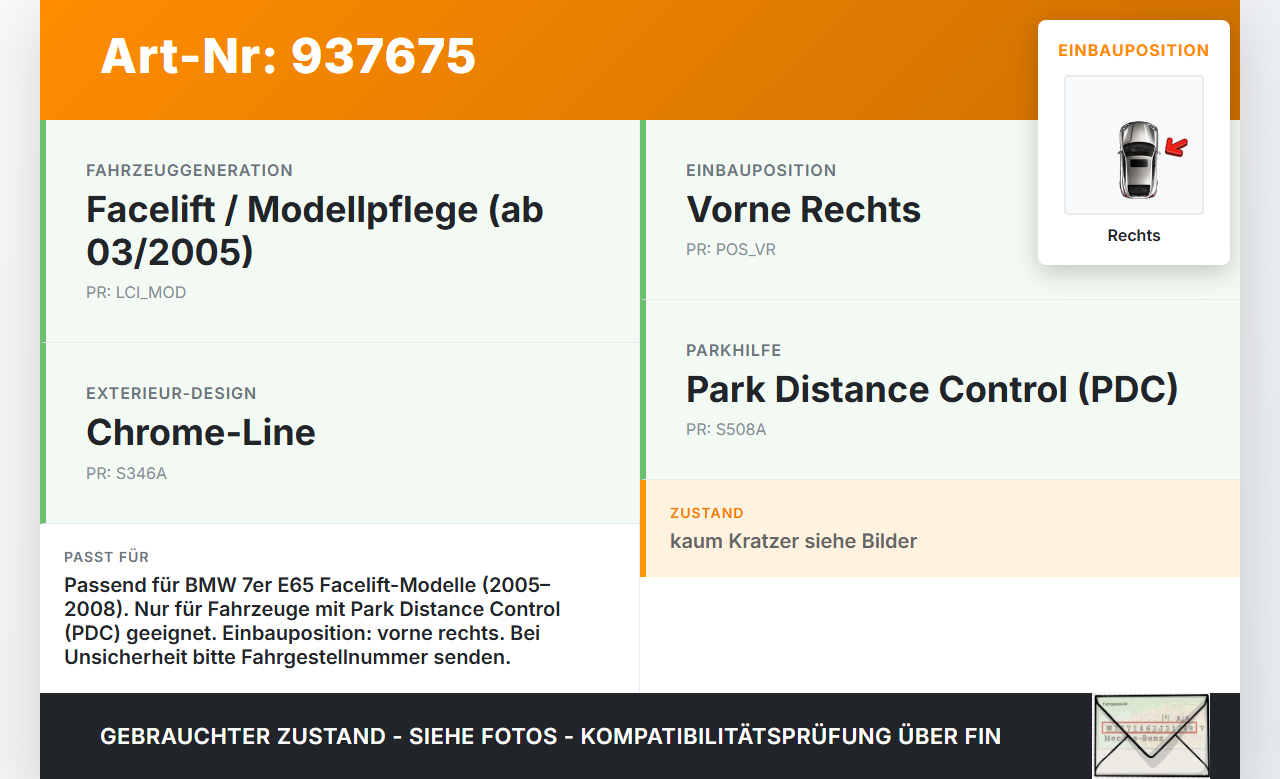 BMW E65 740i 05-08 Frontblende Frontleiste Stoßleiste Schutzleiste Rechts BMW E65 740i 05-08 15.10.2007 7135556... Vorschau 3