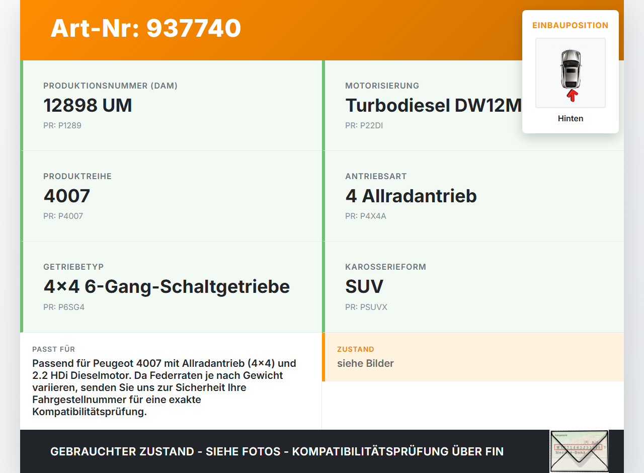 Peugeot 4007 07-12 Beide Feder Federn Hinten Peugeot 4007 07-12 09.05.2012 5102AL gebraucht Vorschau 3