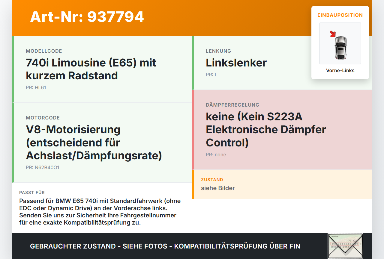 BMW E65 740i 05-08  Kurz Stossdämpfer Federbein Vorne Links BMW E65 740i 05-08 15.10.2007 6786539 31316786539... Vorschau 3