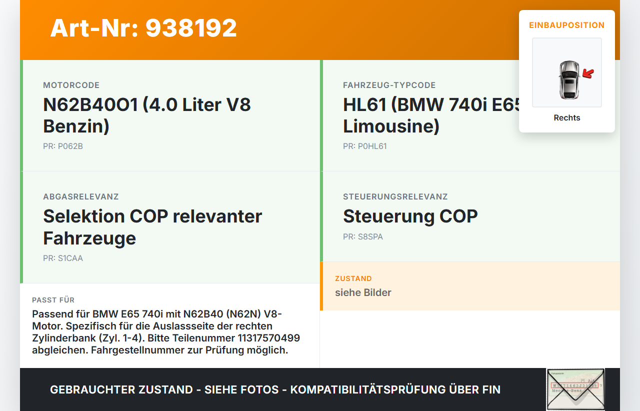 BMW E65 740i 05-08  4,0i 225KW N62B40A Nockenwelle Auslass Rechts 1-4 BMW E65 740i 05-08 15.10.2007 1131-7570499... Vorschau 3