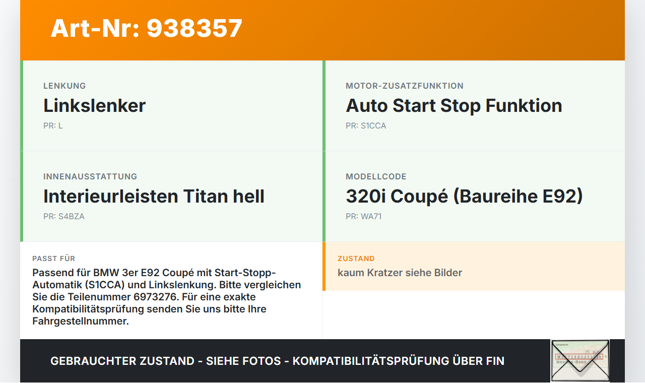 BMW E92 320i 05-08 Schalter Start Stop On Off Anlassschalter BMW E92 320i 05-08 16.05.2008 9146356 61319146356... Vorschau 3
