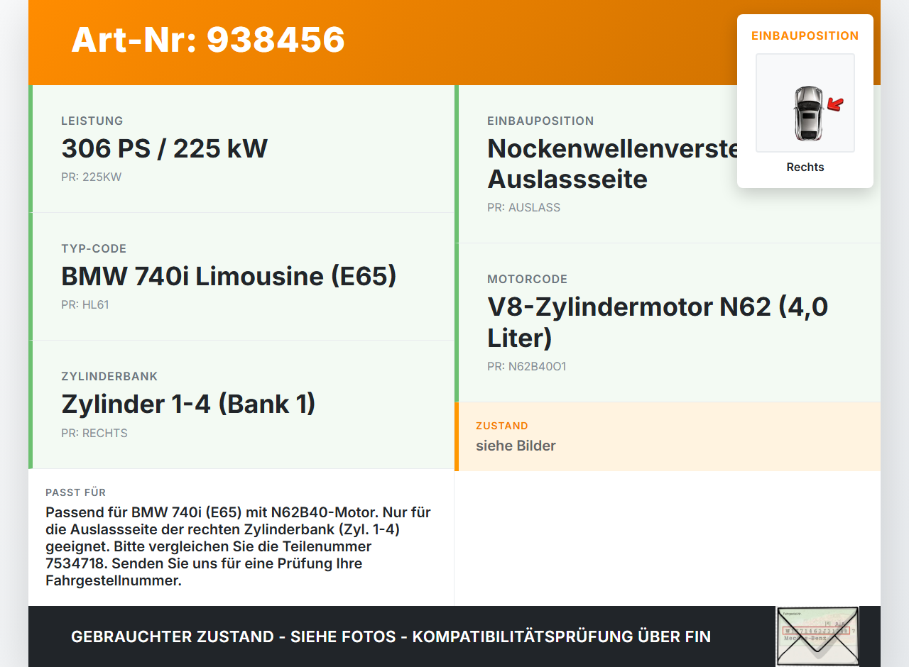 BMW E65 740i 05-08  4,0i 225KW N62B40A Nockenwellerad Nockenwellenverstellung Auslass Rechts 1-4 BMW E65 740i 05-08... Vorschau 3