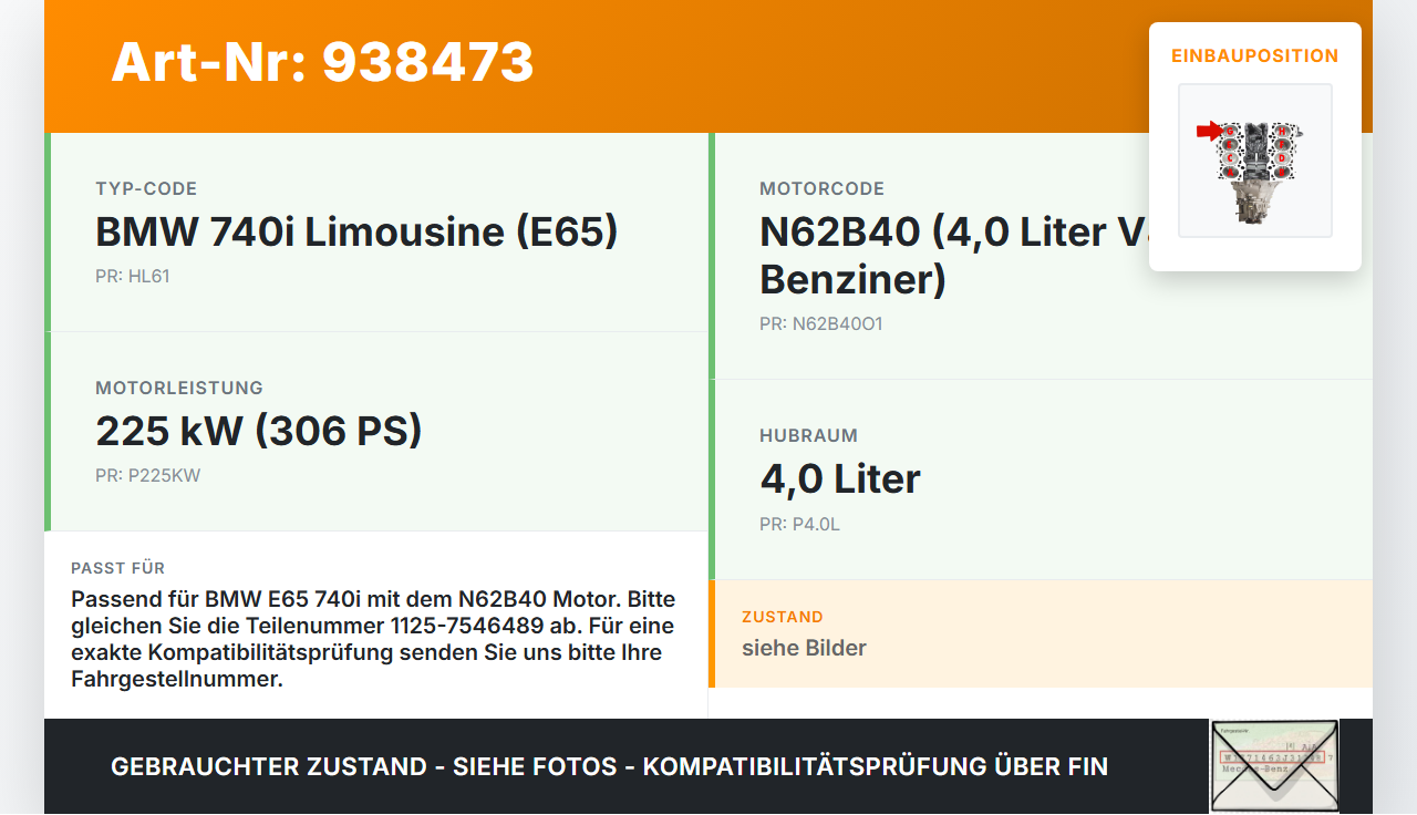 BMW E65 740i 05-08  4,0i 225KW N62B40A Kolben mit Pleuel Pos G BMW E65 740i 05-08 15.10.2007 1125-7546489 7546489... Vorschau 3