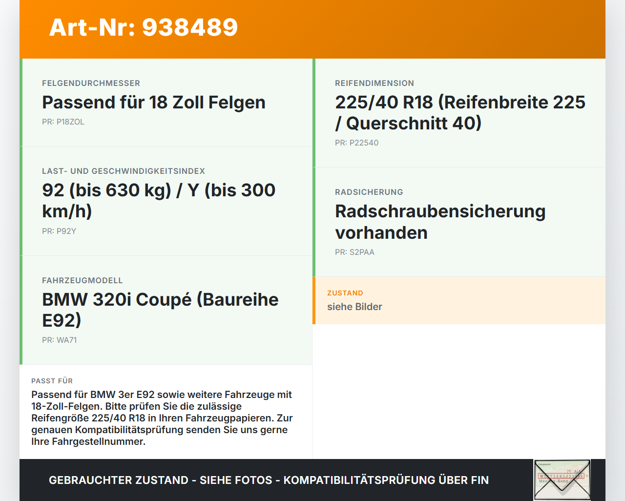 BMW E92 320i 05-08 2x Reifen Sommerreifen Nexen 225/40R18 92Y 5.0-5.2mm BMW E92 320i 05-08 16.05.2008 gebraucht Vorschau 3