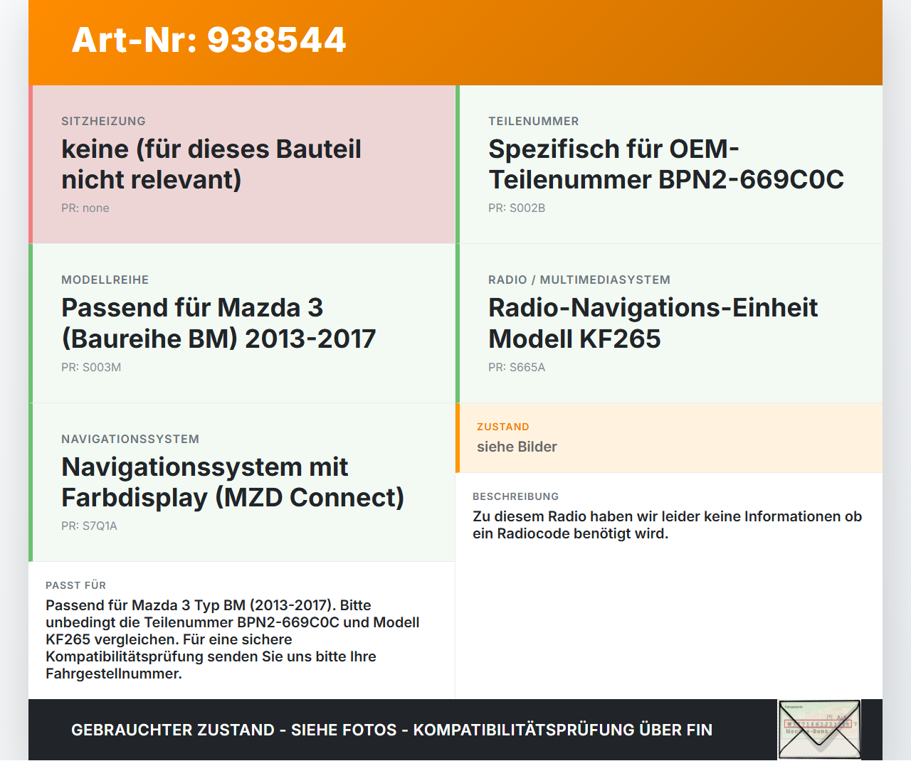 Mazda 3 BM 13-17 Navigationssystem Navi KF265 Mazda 3 BM 13-17 18.09.2015 BPN2-669C0C gebraucht Vorschau 3