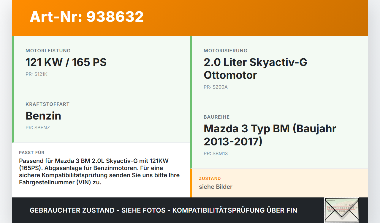 Mazda 3 BM 13-17 2,0 121KW Katalysator Kat Mazda 3 BM 13-17 18.09.2015 gebraucht Vorschau 3