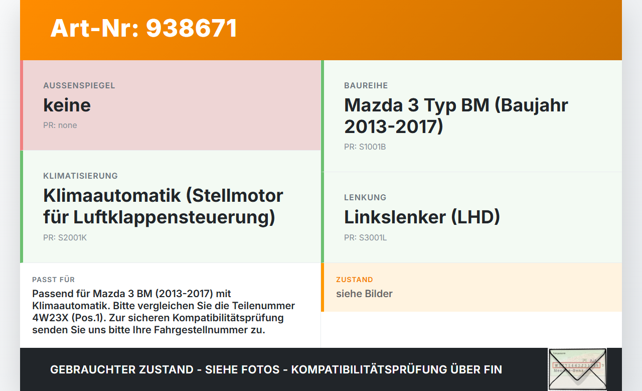 Mazda 3 BM 13-17 Luftklappenstellmotor Stellmotor Pos.1 Mazda 3 BM 13-17 18.09.2015 4W23X gebraucht Vorschau 3