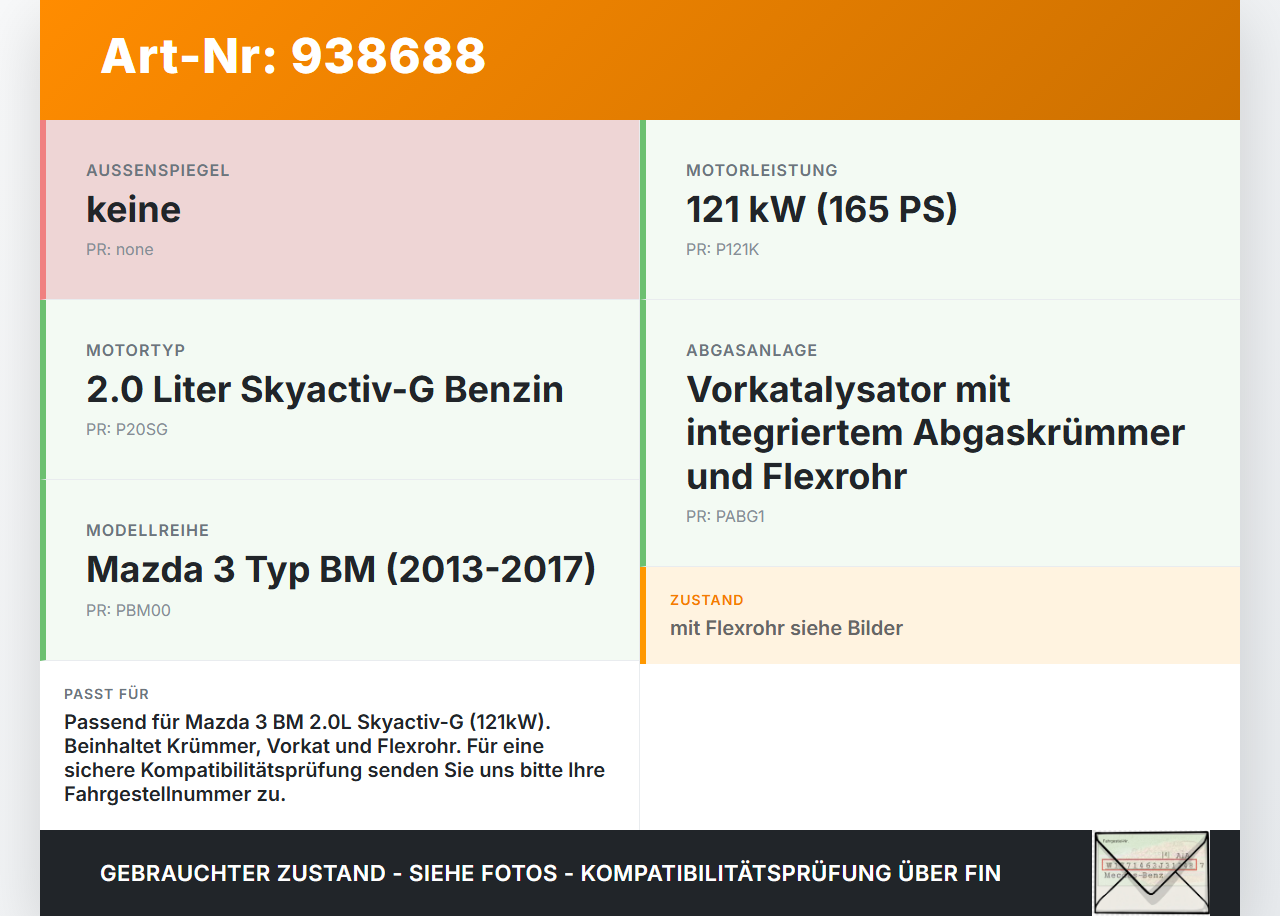 Mazda 3 BM 13-17 2,0 121KW Katalysator Kat Vorkat mit Abgaskrümmer Mazda 3 BM 13-17 18.09.2015 gebraucht Vorschau 3