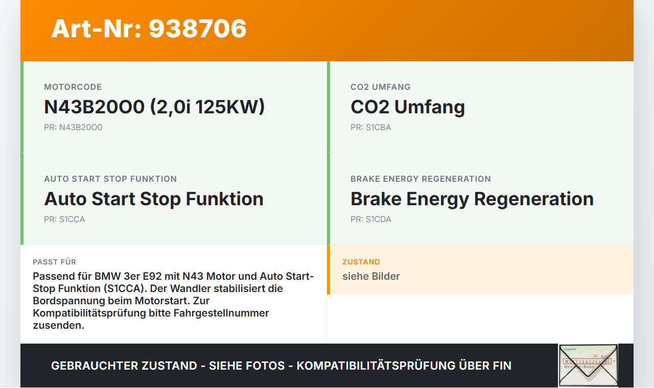 BMW E92 320i 05-08 2,0i 125KW Steuergerät für Getriebe DCDC Wandler BMW E92 320i 05-08 16.05.2008 9113348... Vorschau 3