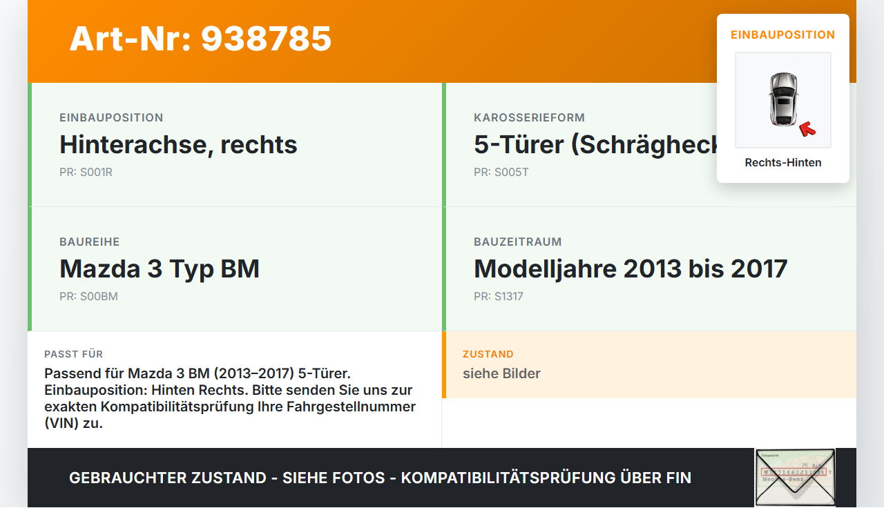 Mazda 3 BM 13-17 5T Querlenker Rechts Hinten Mazda 3 BM 13-17 18.09.2015 gebraucht Vorschau 3
