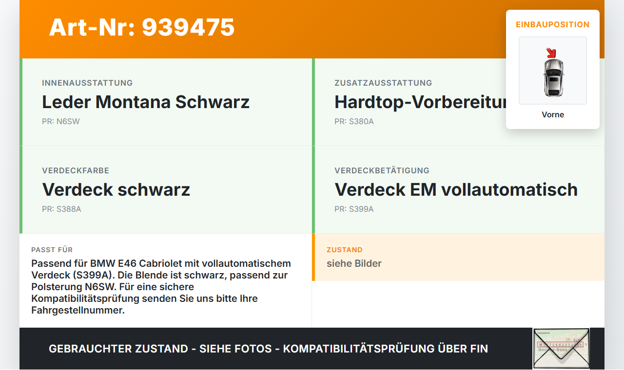 BMW E46 325CI 01-03 Cabriolet Blende Innen Verkleidung für Himmel Endstück vorne BMW E46 325CI 01-03 22.03.2001... Vorschau 3