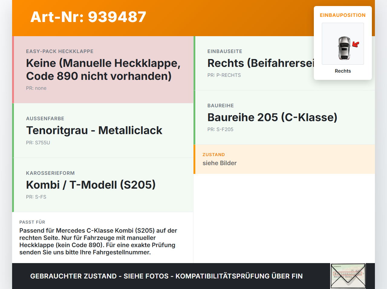 Mercedes S205 W205 14-18 Kombi Scharniere Scharnier für Heckklappe Rechts Mercedes S205 W205 14-18 09.05.2016... Vorschau 3