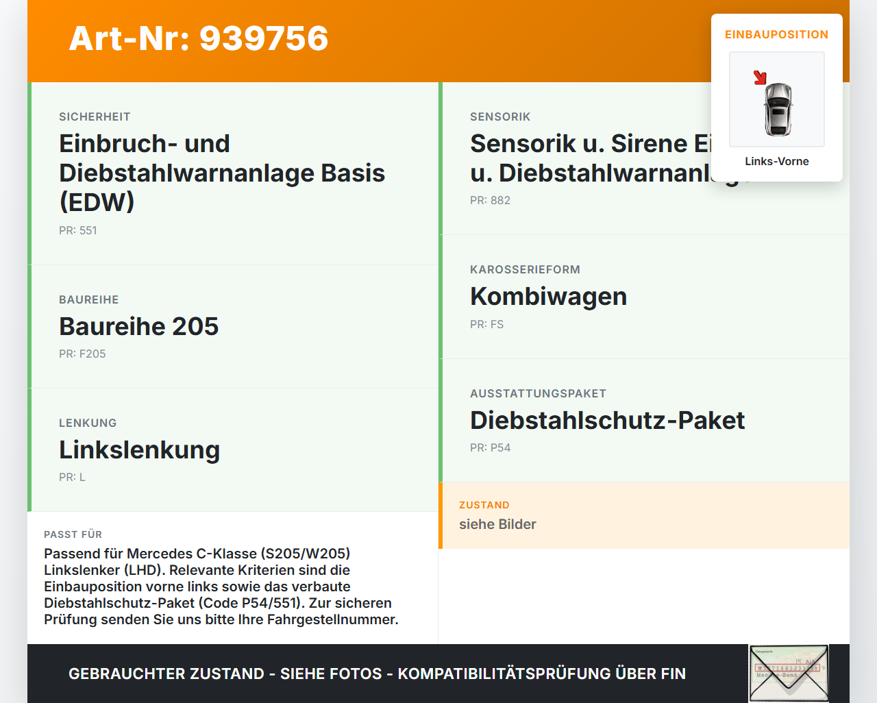 Mercedes S205 W205 14-18 Kombi Schließzylinder Türschloss für Tür Links Vorne Mercedes S205 W205 14-18 09.05.2016... Vorschau 3