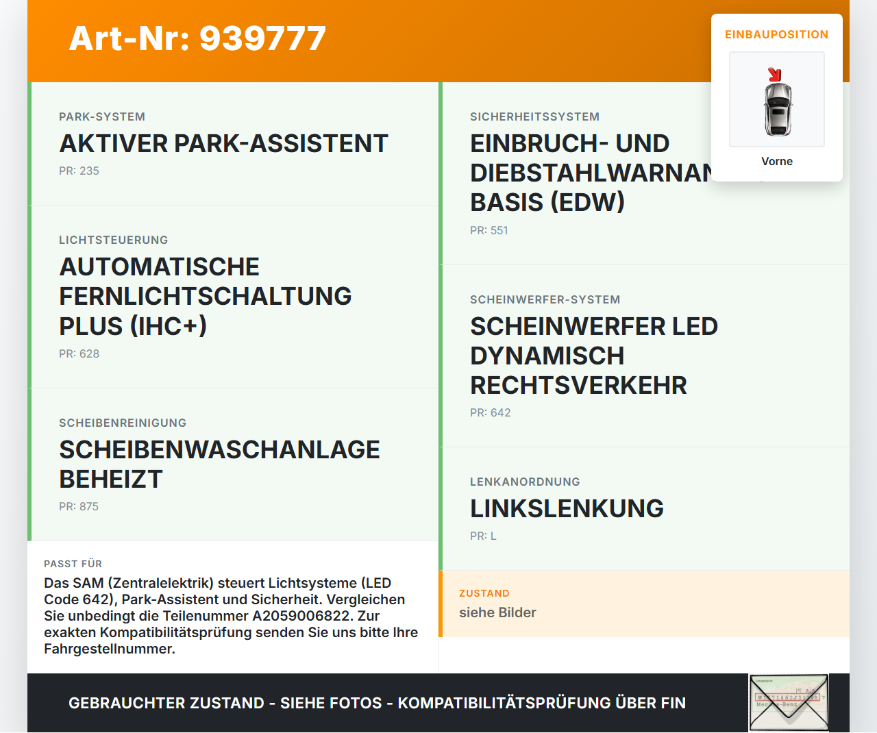 Mercedes S205 W205 14-18 Steuergerät SG SAM Zentralelektrik Vorne Mercedes S205 W205 14-18 09.05.2016 A2059006822... Vorschau 3