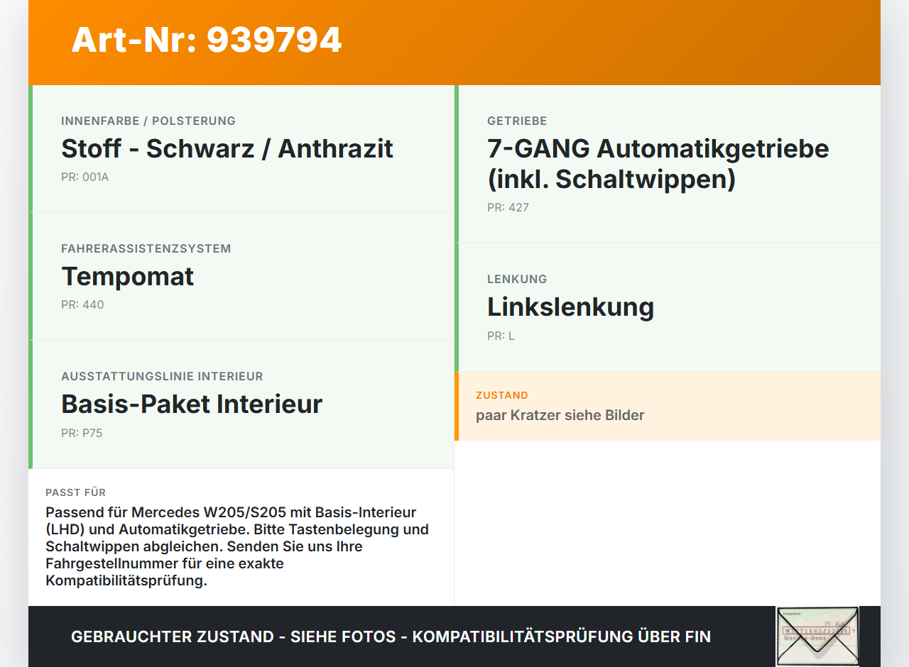 Mercedes S205 W205 14-18 Lenkrad ohne Airbag Mercedes S205 W205 14-18 09.05.2016 A0014608103 310014381162-AA0 gebraucht Vorschau 3