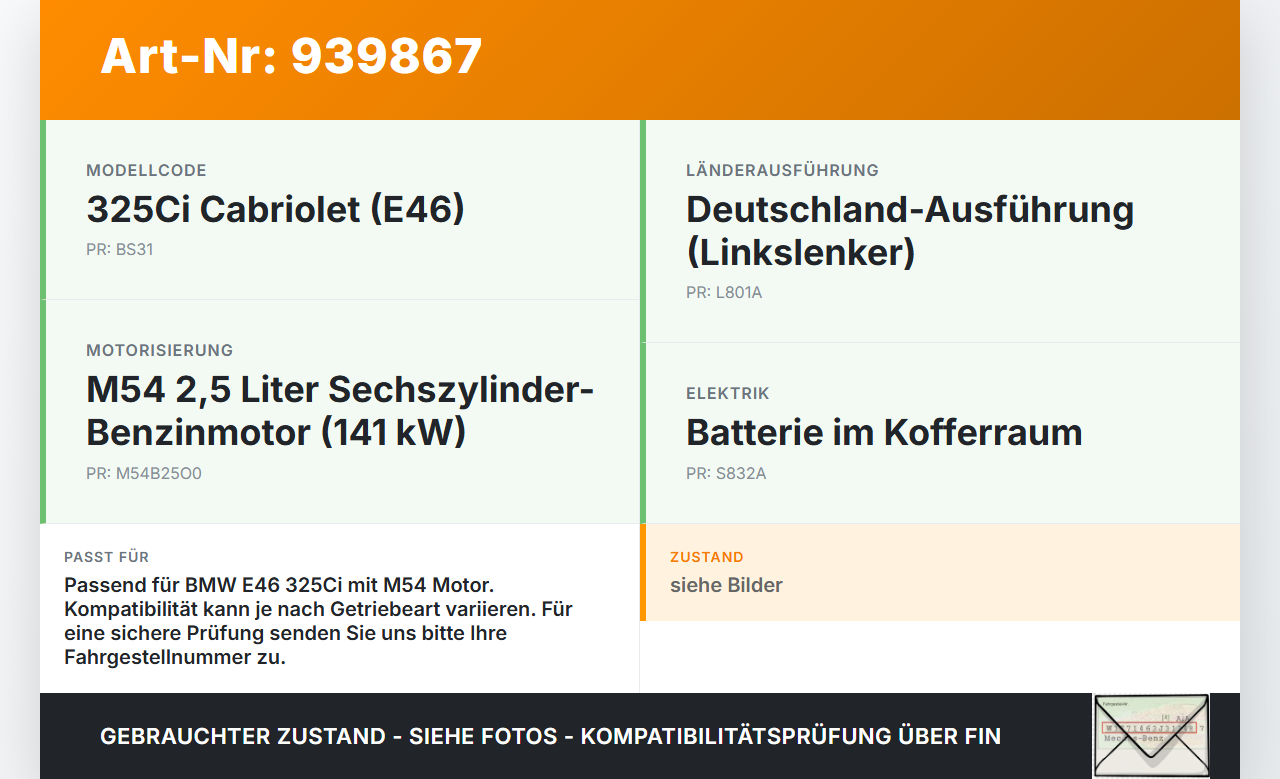 BMW E46 325CI 01-03 2,5i 141KW Anlasser Starter BMW E46 325CI 01-03 22.03.2001 2354709 12412354709 gebraucht Vorschau 3