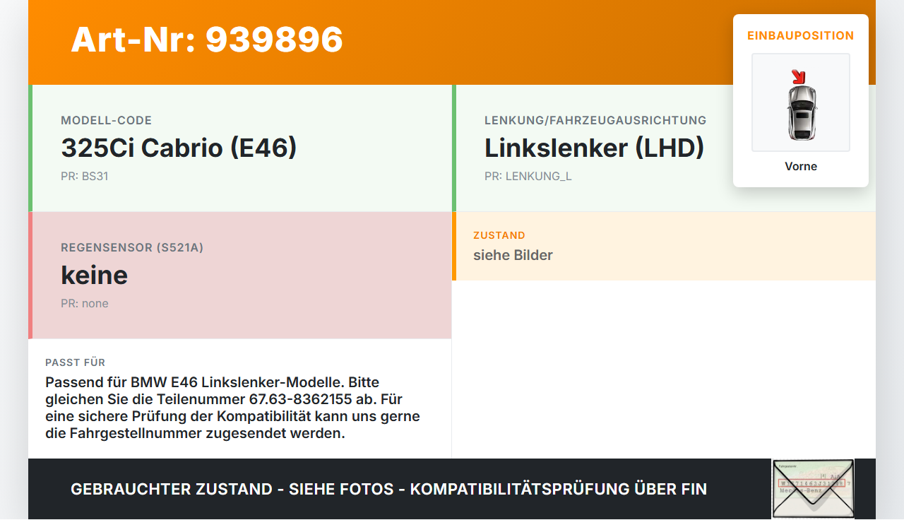 BMW E46 325CI 01-03 Wischermotor m. Wischergestänge Vorne BMW E46 325CI 01-03 22.03.2001 7071693 61617071693... Vorschau 3