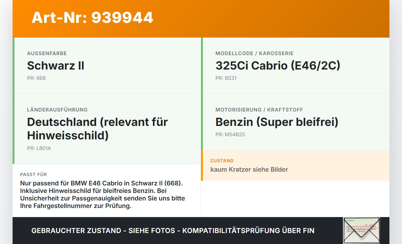 BMW E46 325CI 01-03 Tankdeckel Tankklappe 668 BMW E46 325CI 01-03 22.03.2001 2122599 7121-2122599 gebraucht Vorschau 3