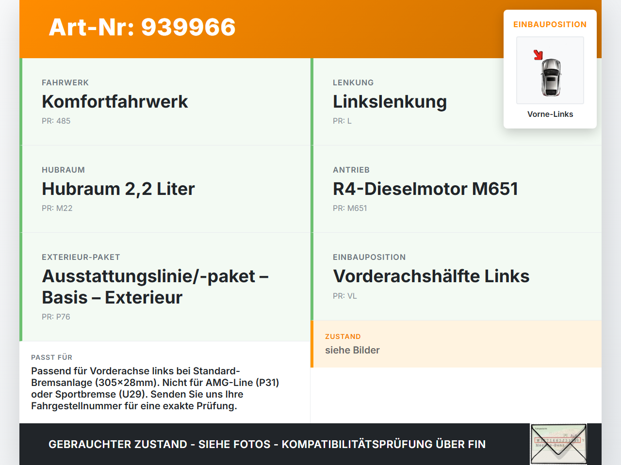 Mercedes S205 W205 14-18 CDI 2,2 100KW Bremssattel Bremszange Vorne Links 305x28 Mercedes S205 W205 14-18... Vorschau 3